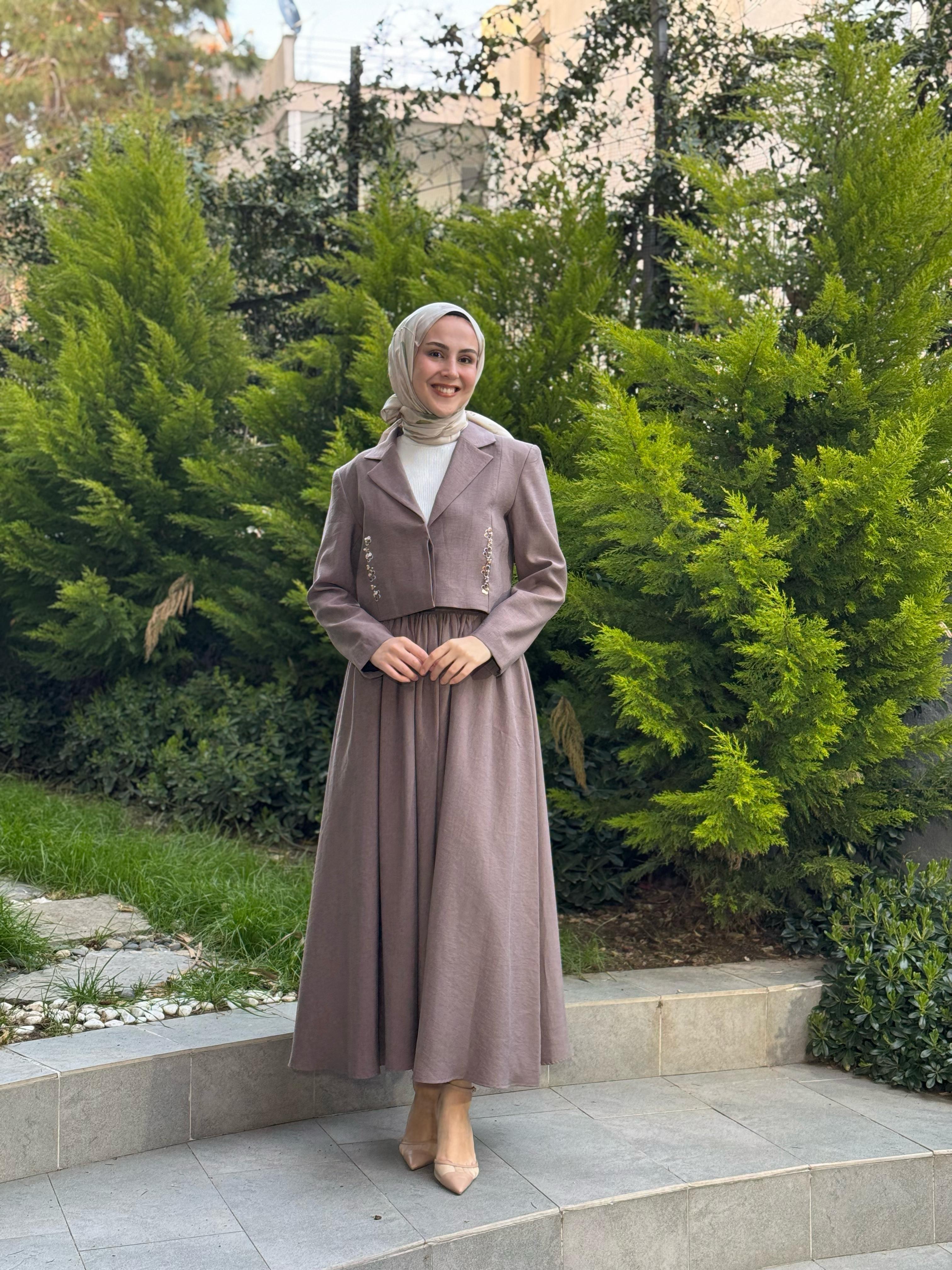 Kahma Kısa Ceketli Takım Kahverengi 25y25156