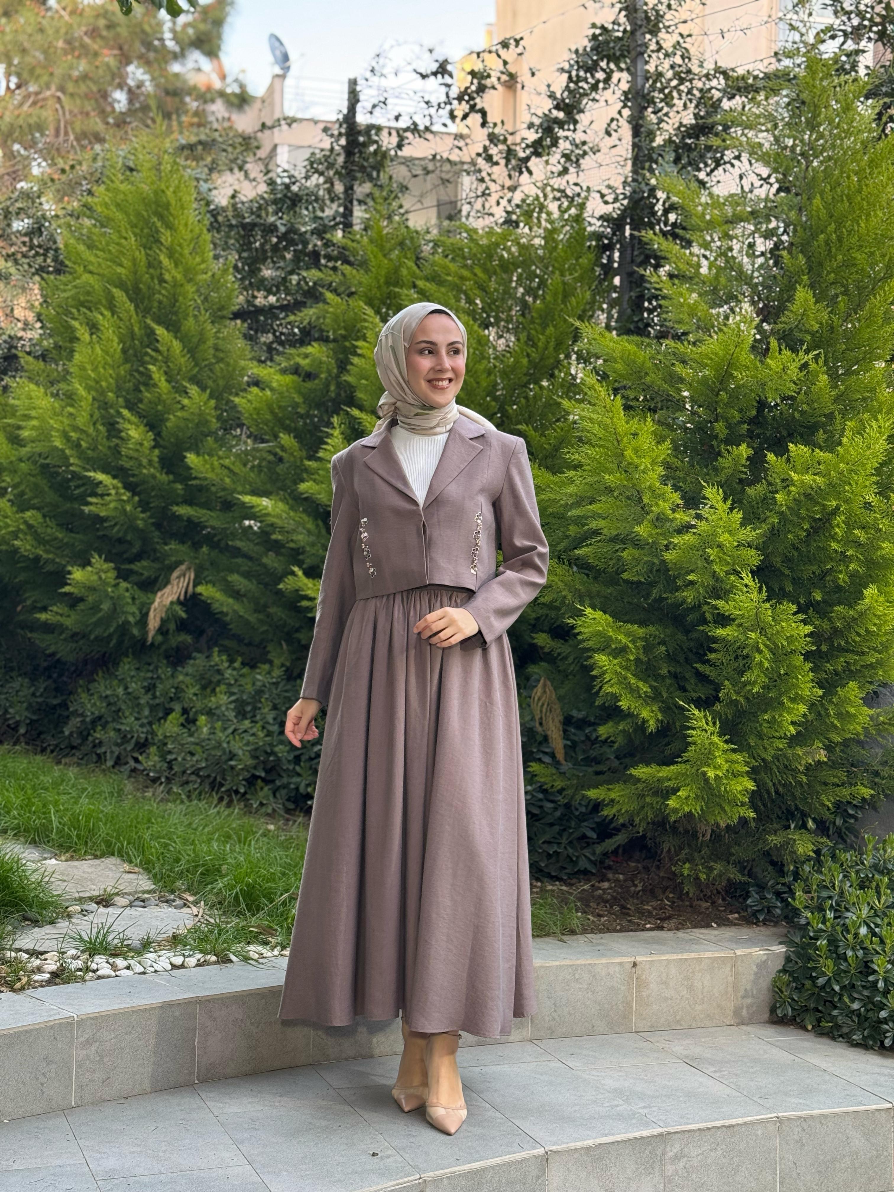 Kahma Kısa Ceketli Takım Kahverengi 25y25156
