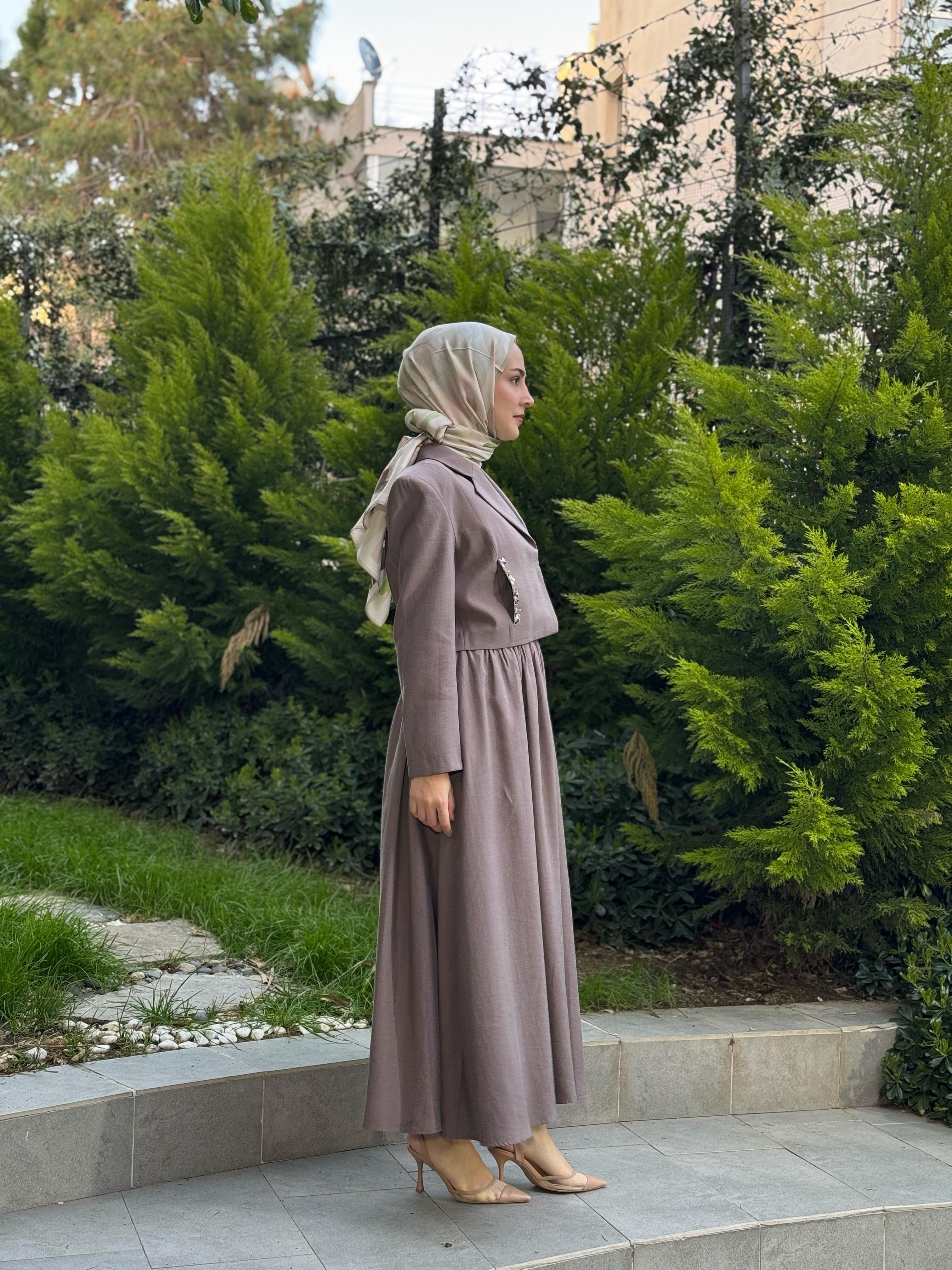 Kahma Kısa Ceketli Takım Kahverengi 25y25156