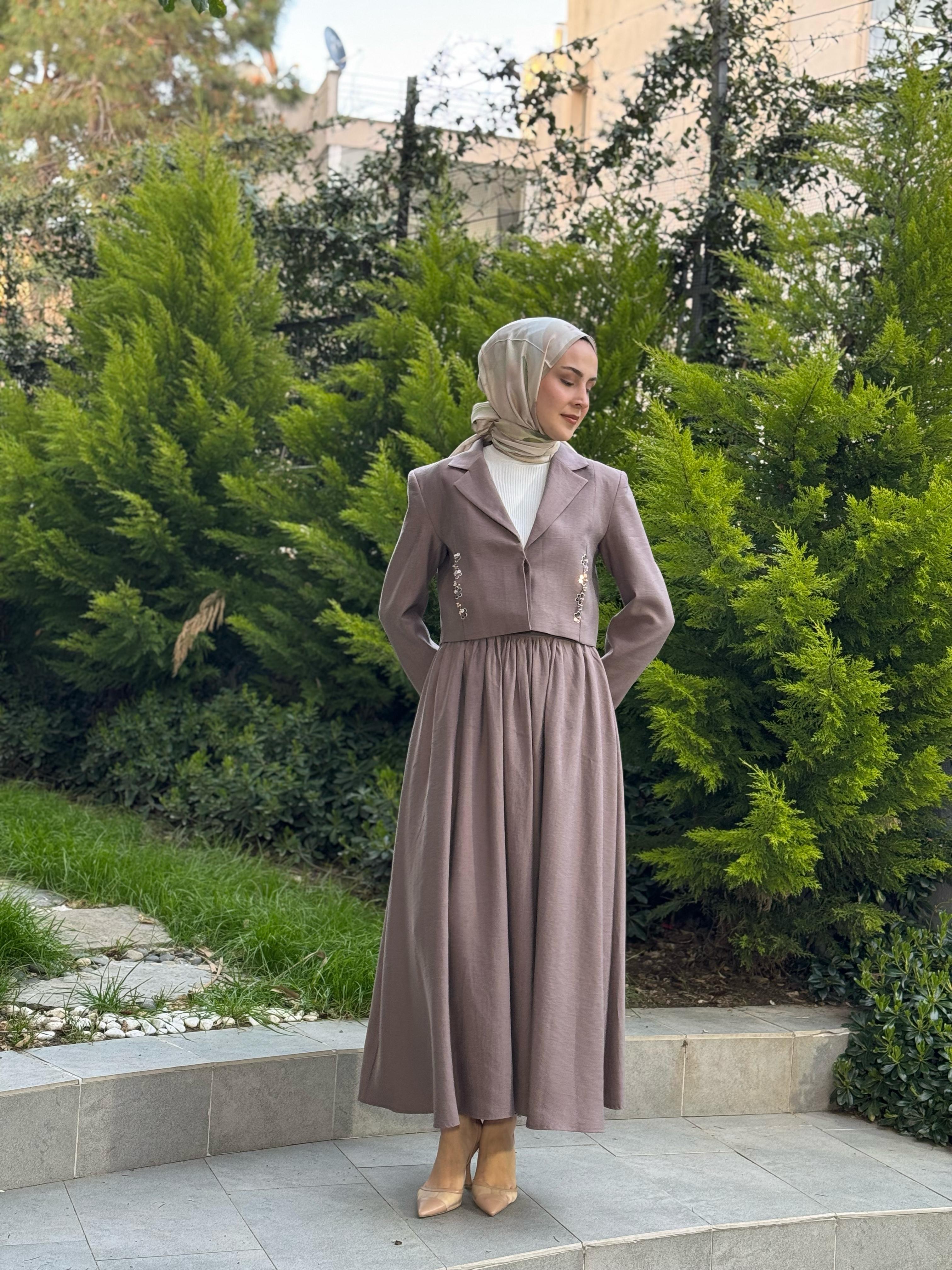 Kahma Kısa Ceketli Takım Kahverengi 25y25156