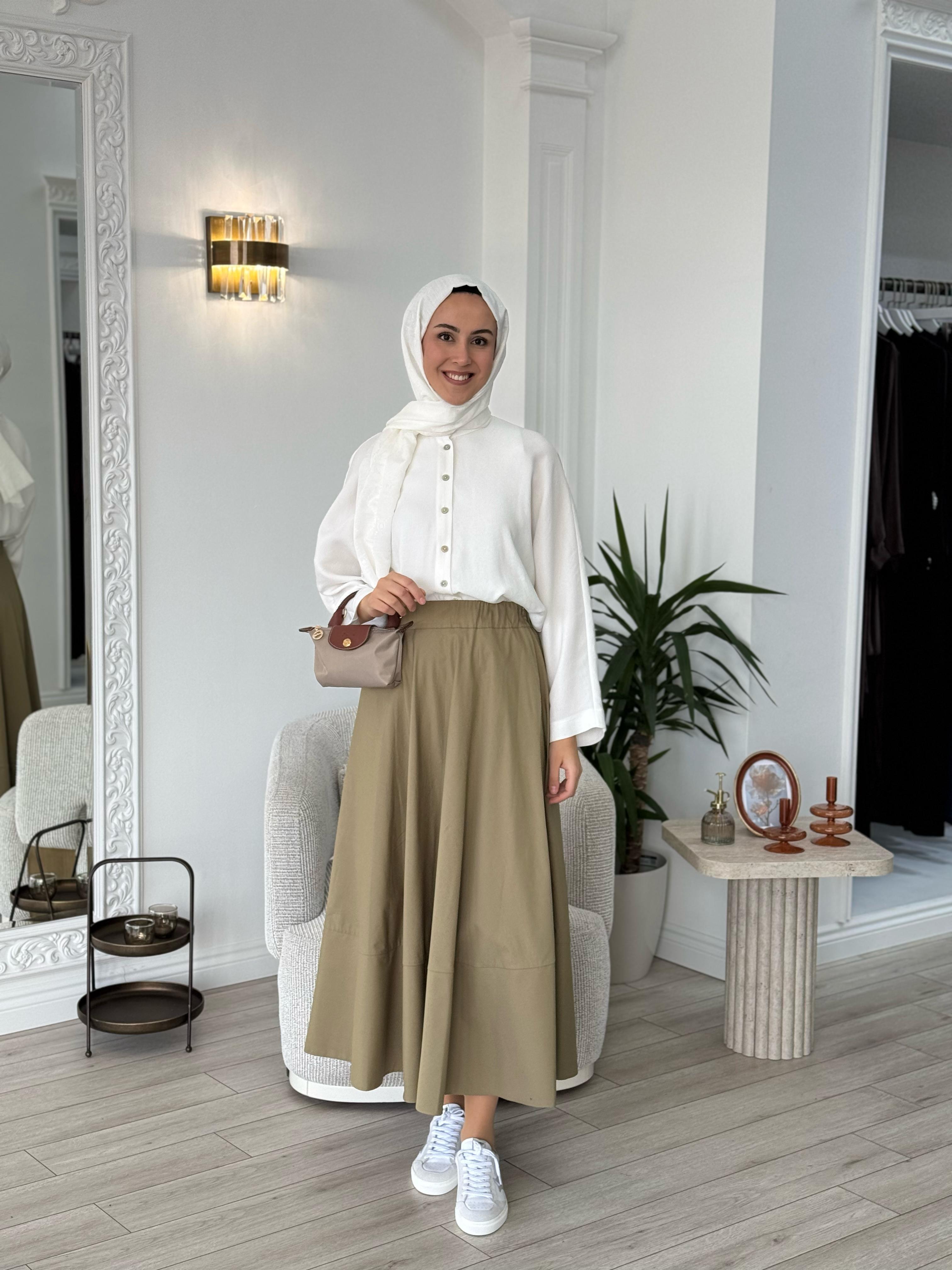 Kahma Kloş Etek Zeytin Grisi 25y29161