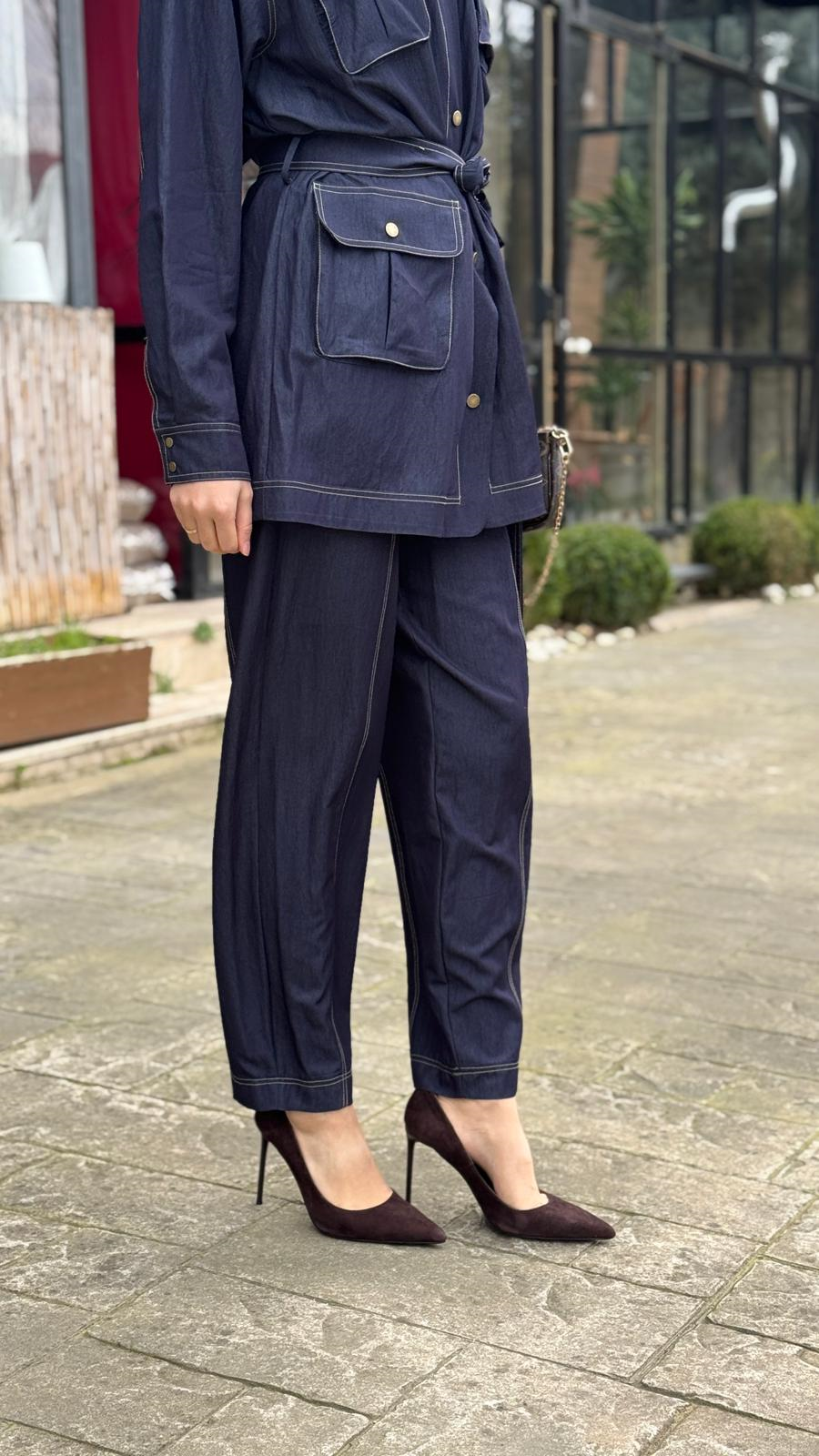 Kahma Kontrast Dikişli Denim Pantolon 26y11310