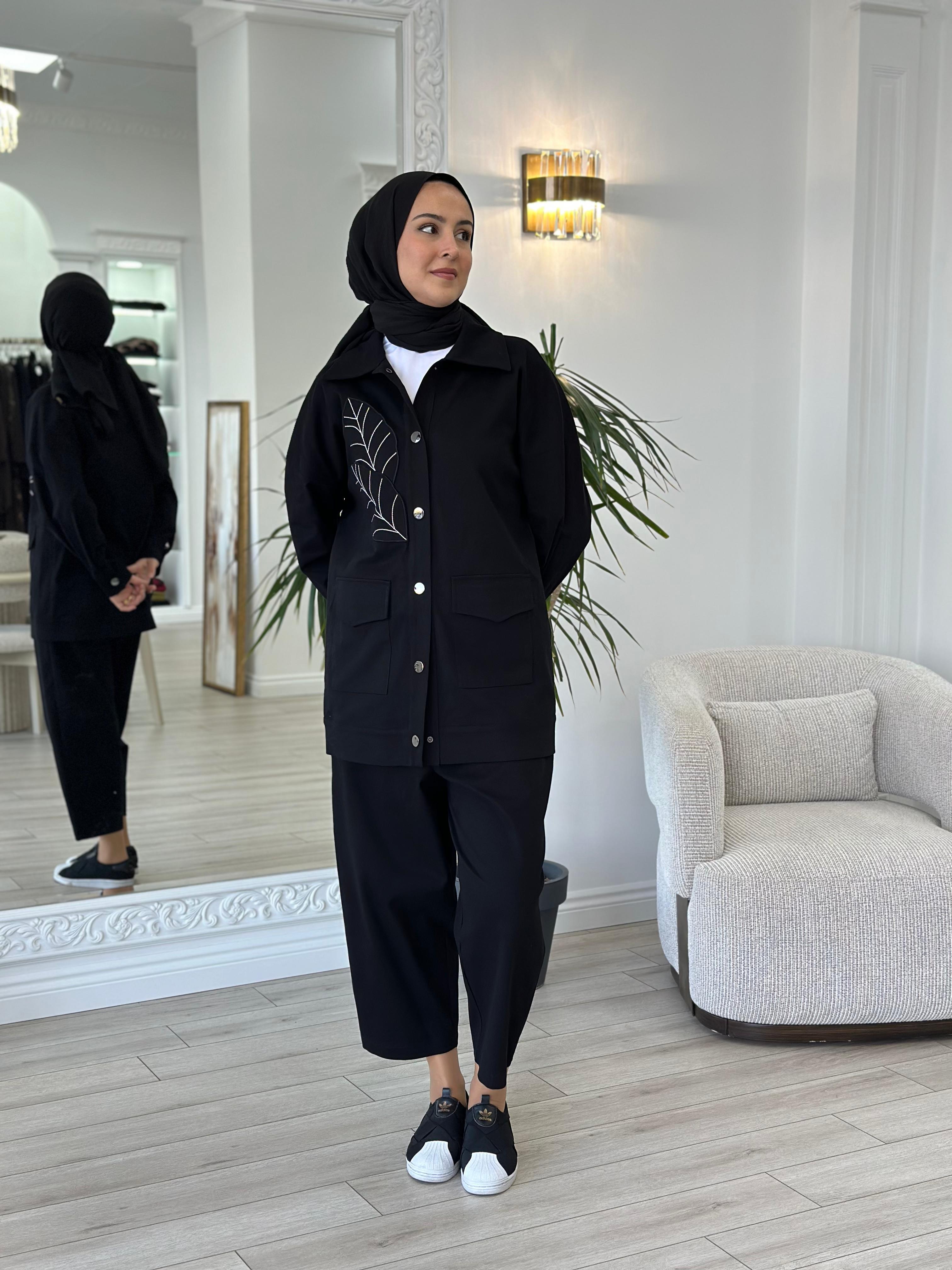 Kahma Nakış Detaylı Ceket Pantolon Takım Siyah 24k25109