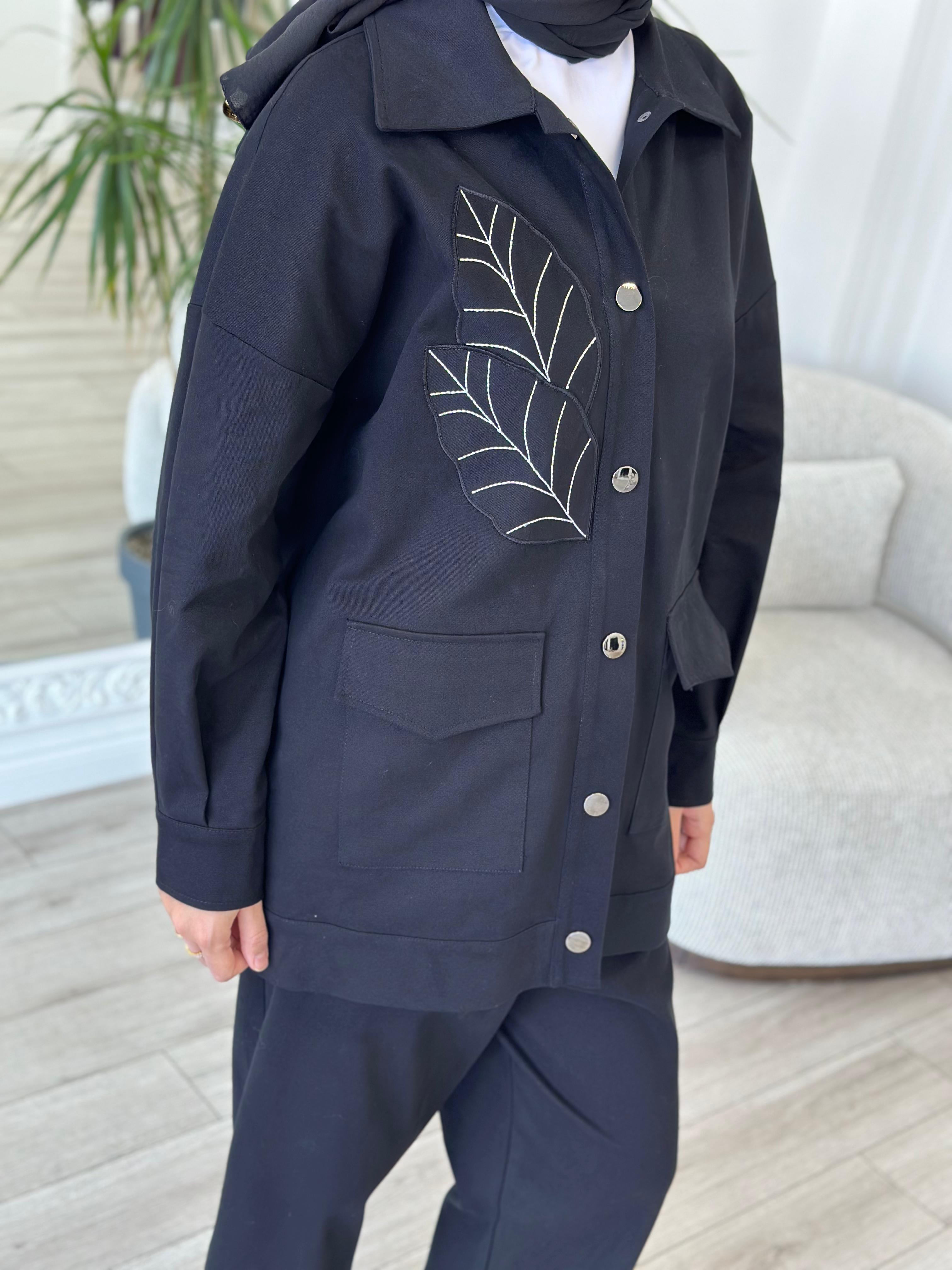 Kahma Nakış Detaylı Ceket Pantolon Takım Siyah 24k25109
