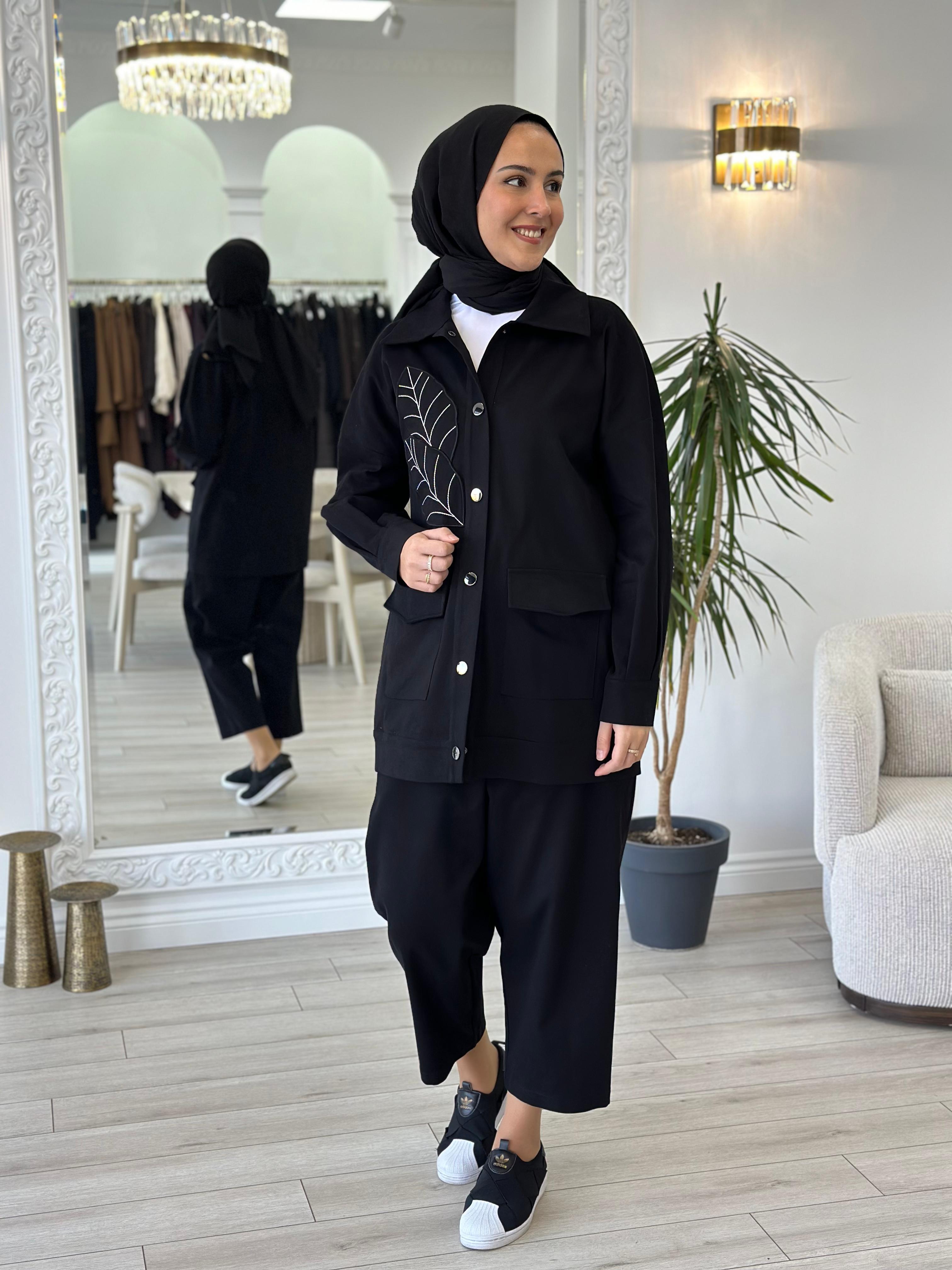 Kahma Nakış Detaylı Ceket Pantolon Takım Siyah 24k25109