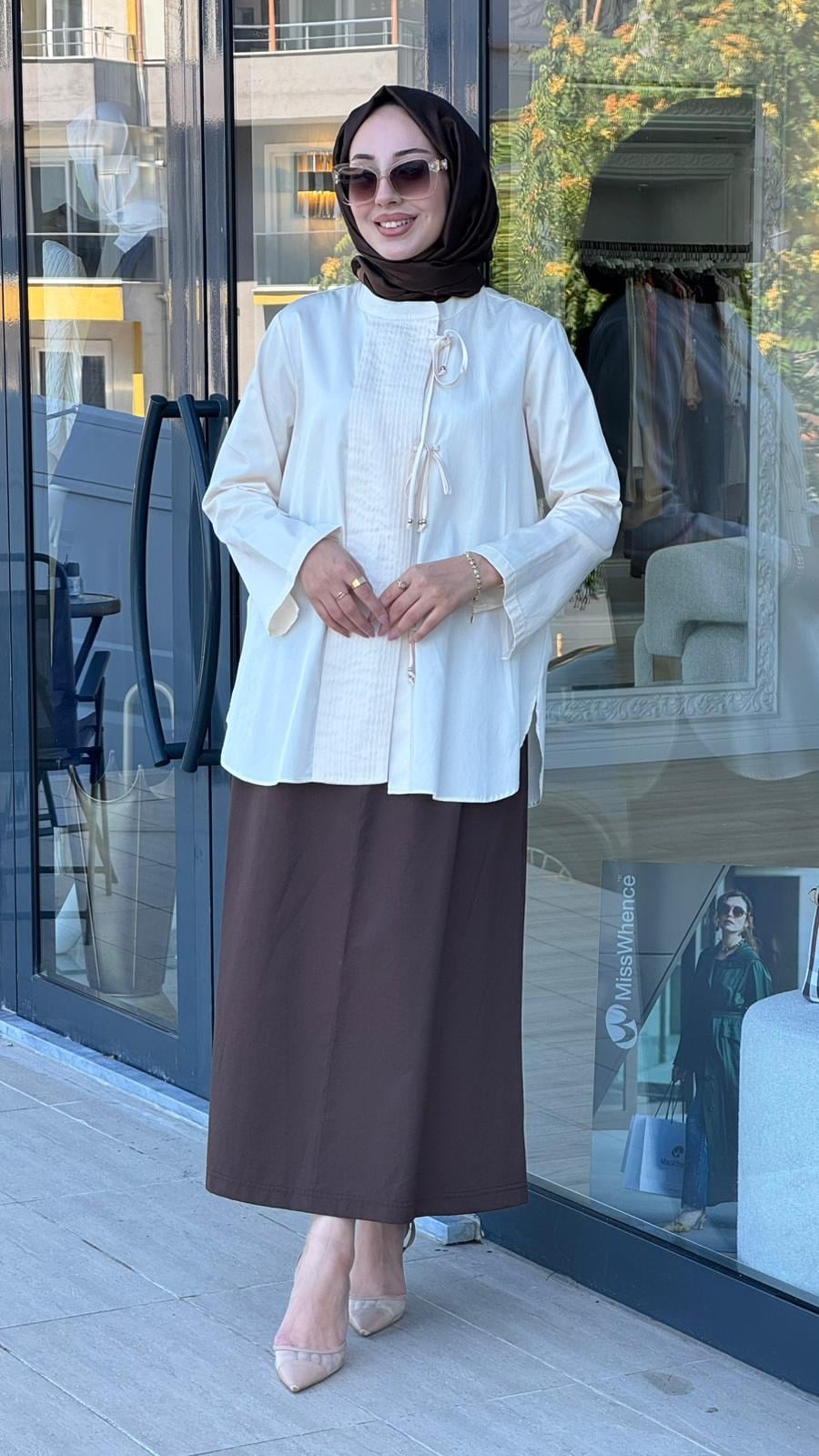 Kahma Nervürlü Gömlek Ekru 25k18205