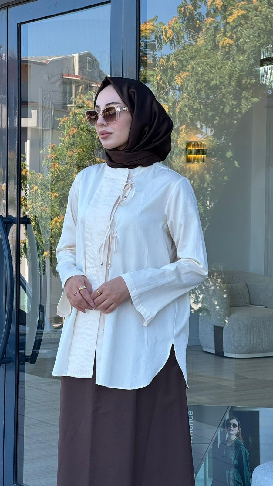 Kahma Nervürlü Gömlek Ekru 25k18205
