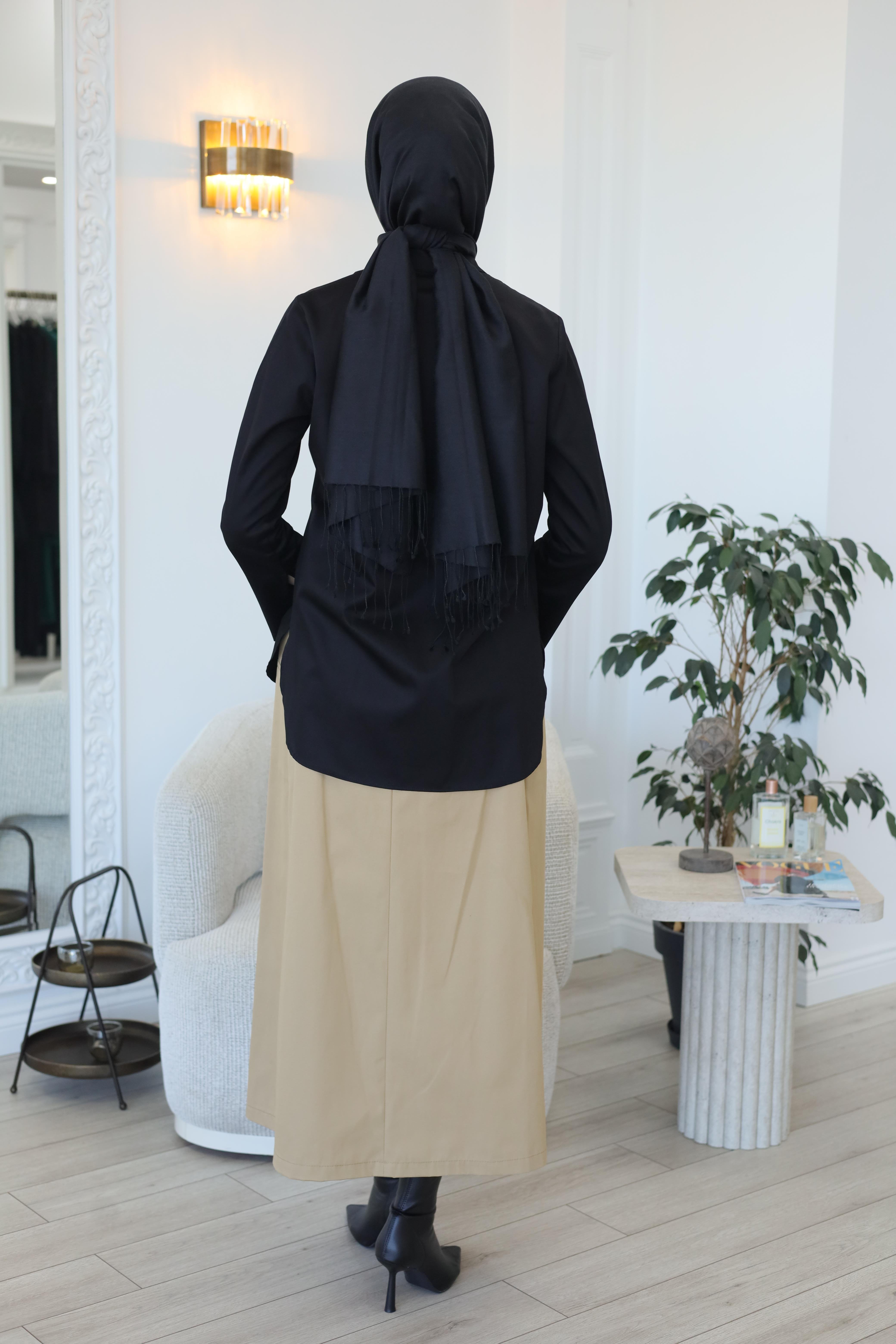 Kahma Nervürlü Gömlek Siyah 25k18205