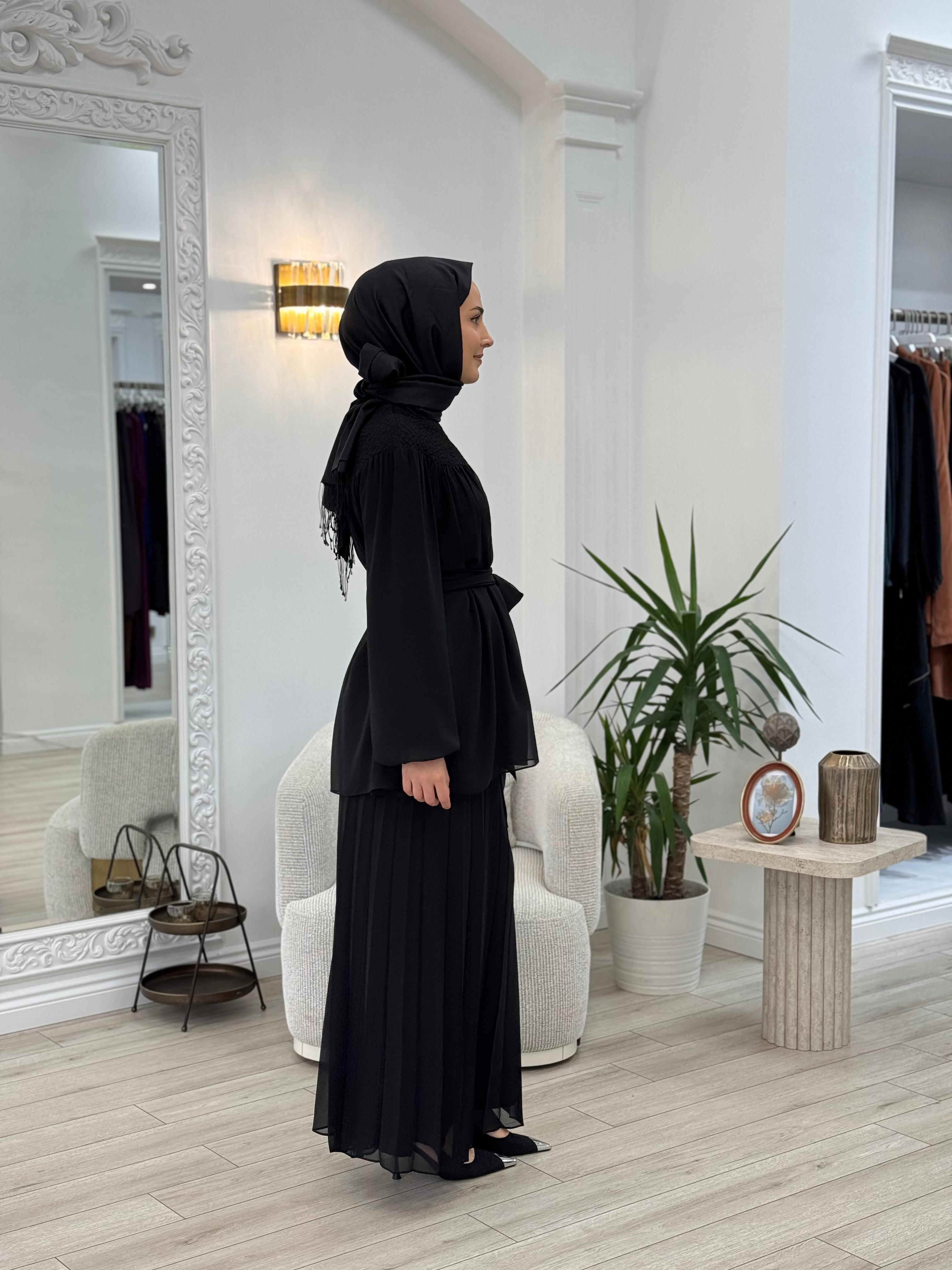 Kahma Piliseli Şifon Detaylı Pantolon Siyah 25y11169