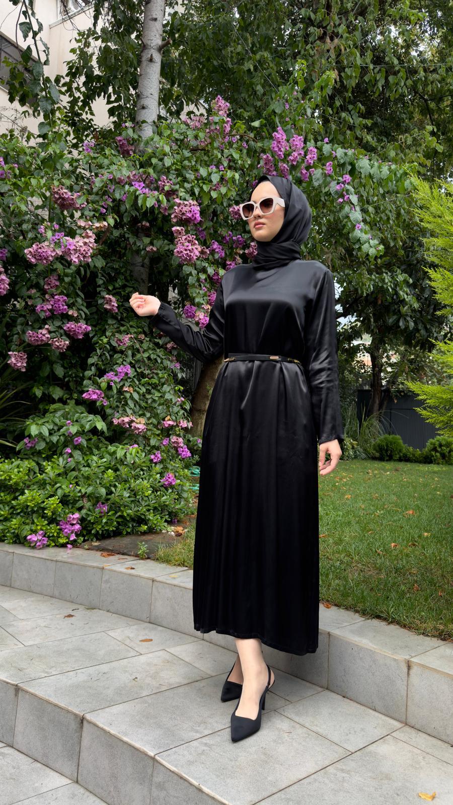 Kahma Saten Elbise Siyah 24y13060