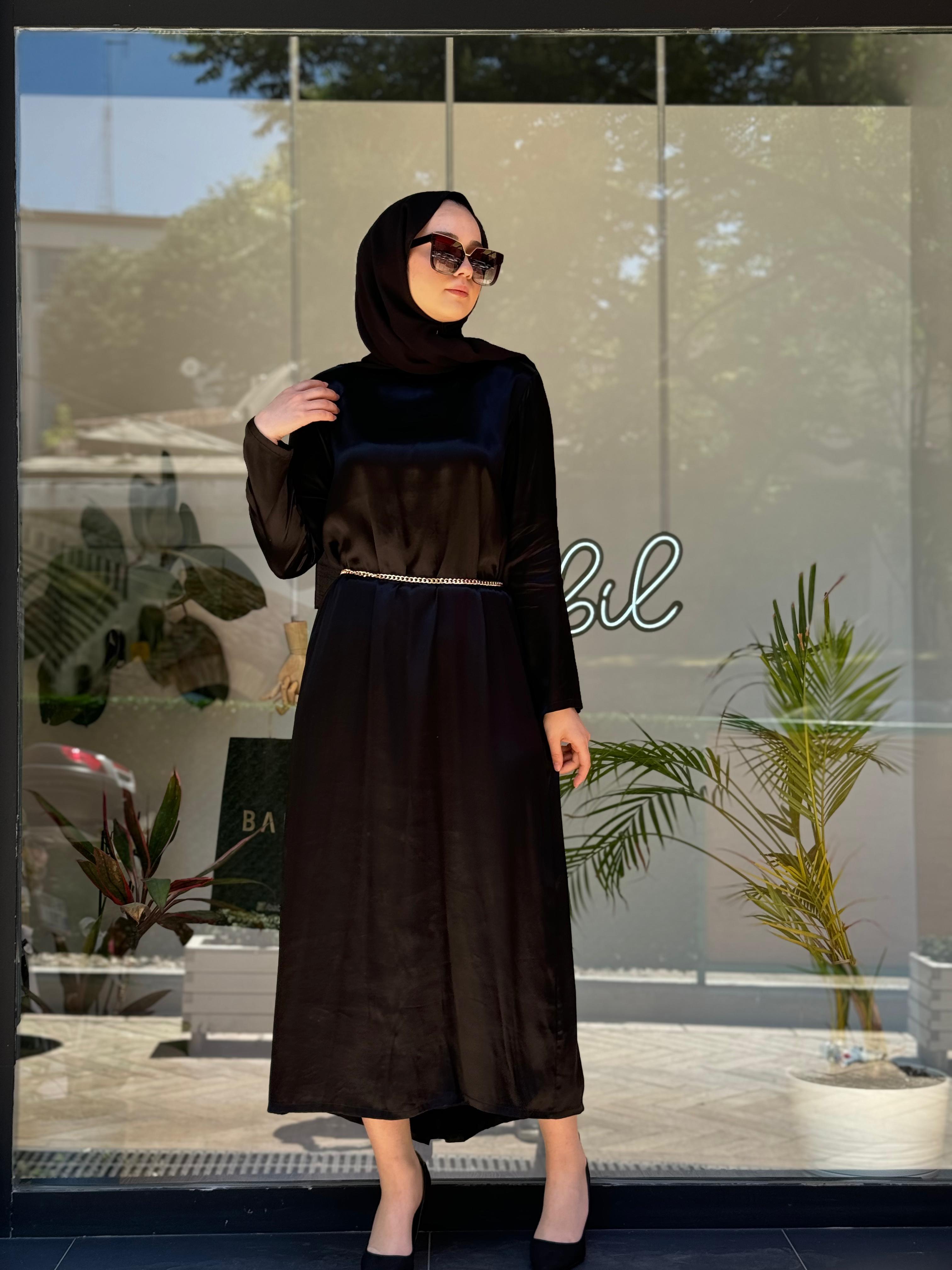 Kahma Saten Elbise Siyah 24y13060
