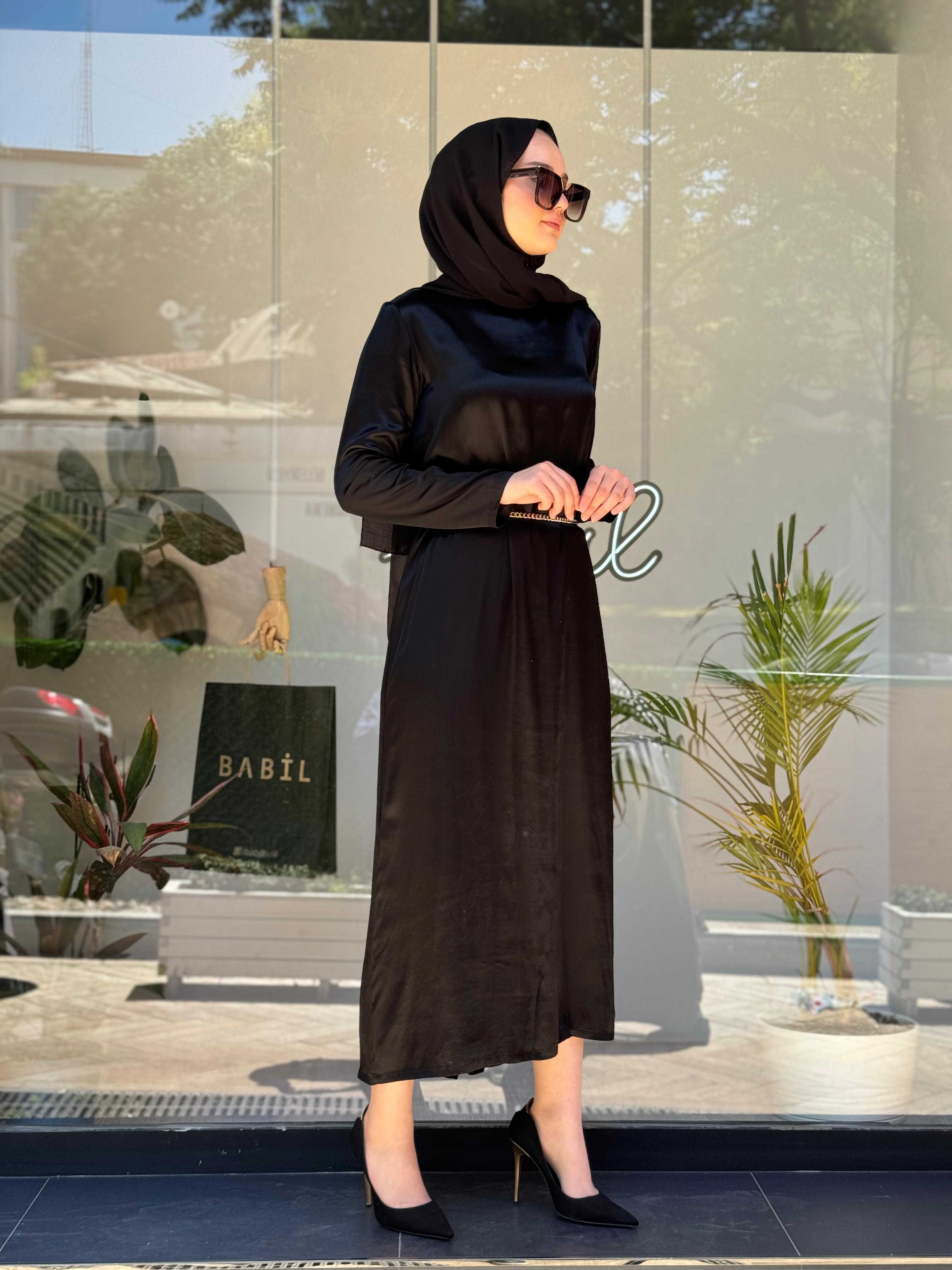 Kahma Saten Elbise Siyah 24y13060