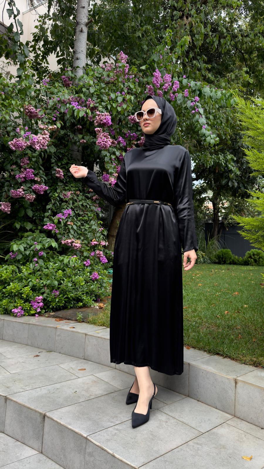 Kahma Saten Elbise Siyah 24y13060