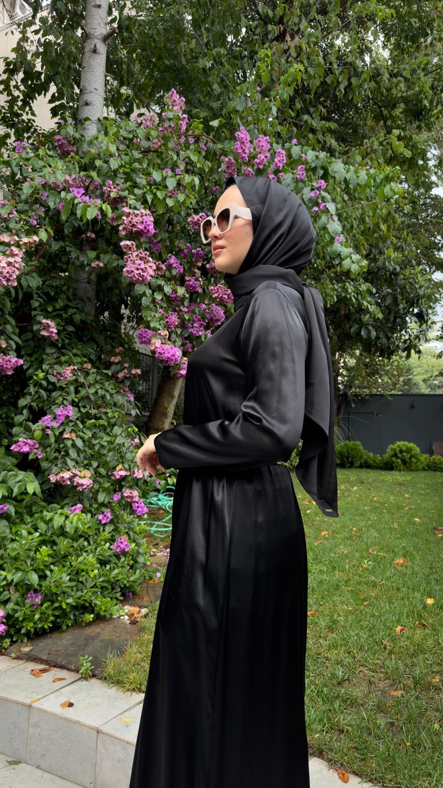 Kahma Saten Elbise Siyah 24y13060