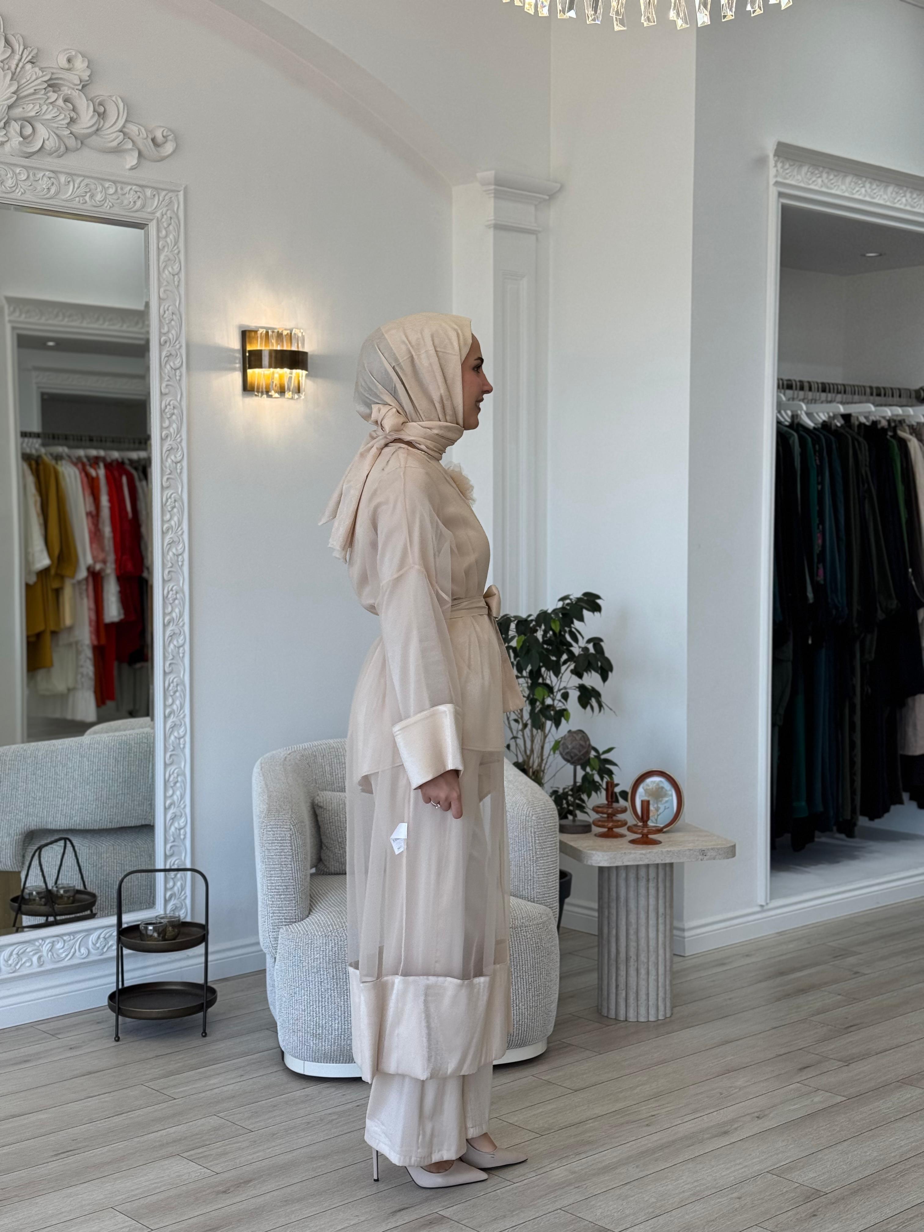 Kahma Tül Kimono Bej 24y14056