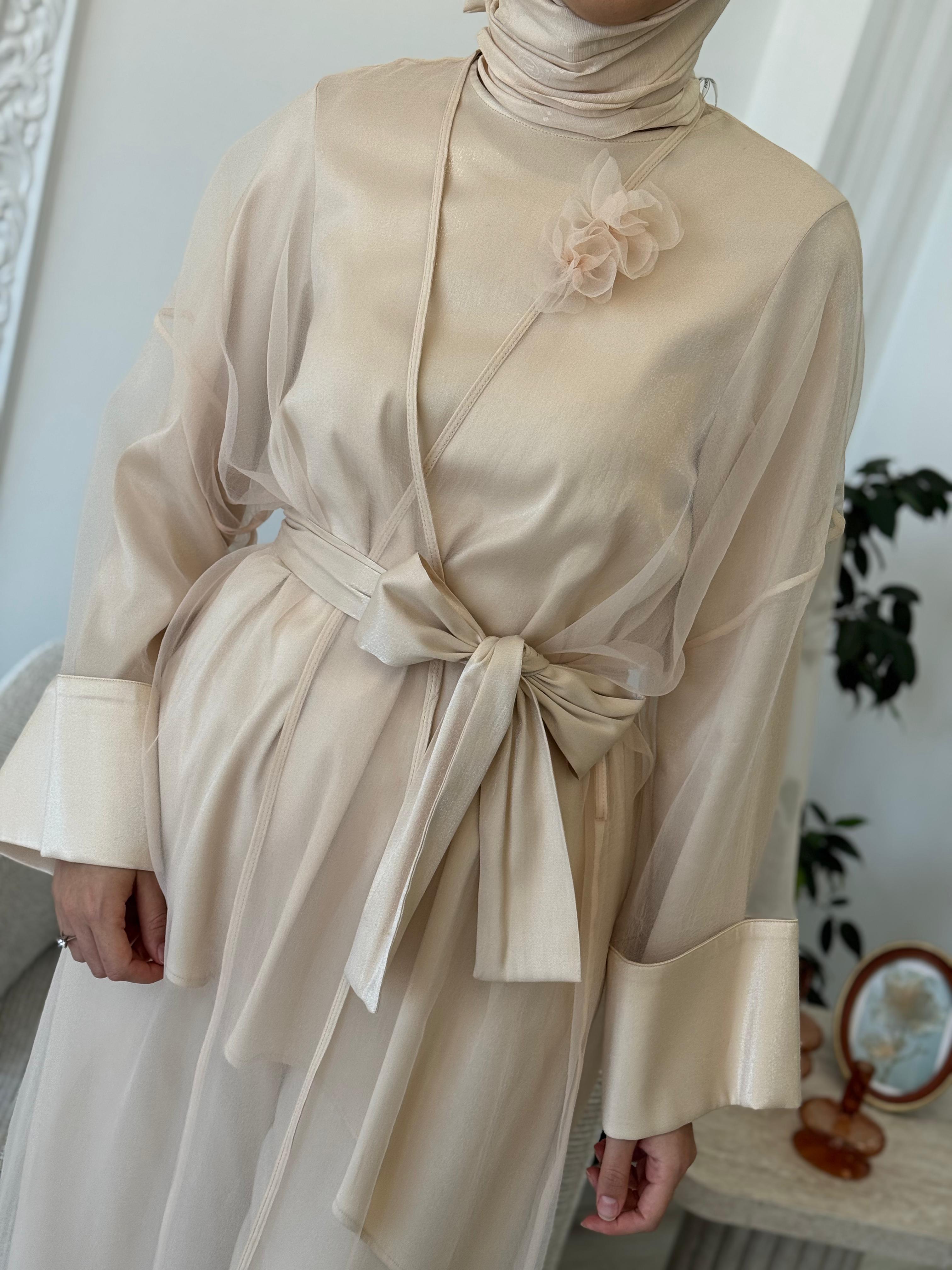 Kahma Tül Kimono Bej 24y14056