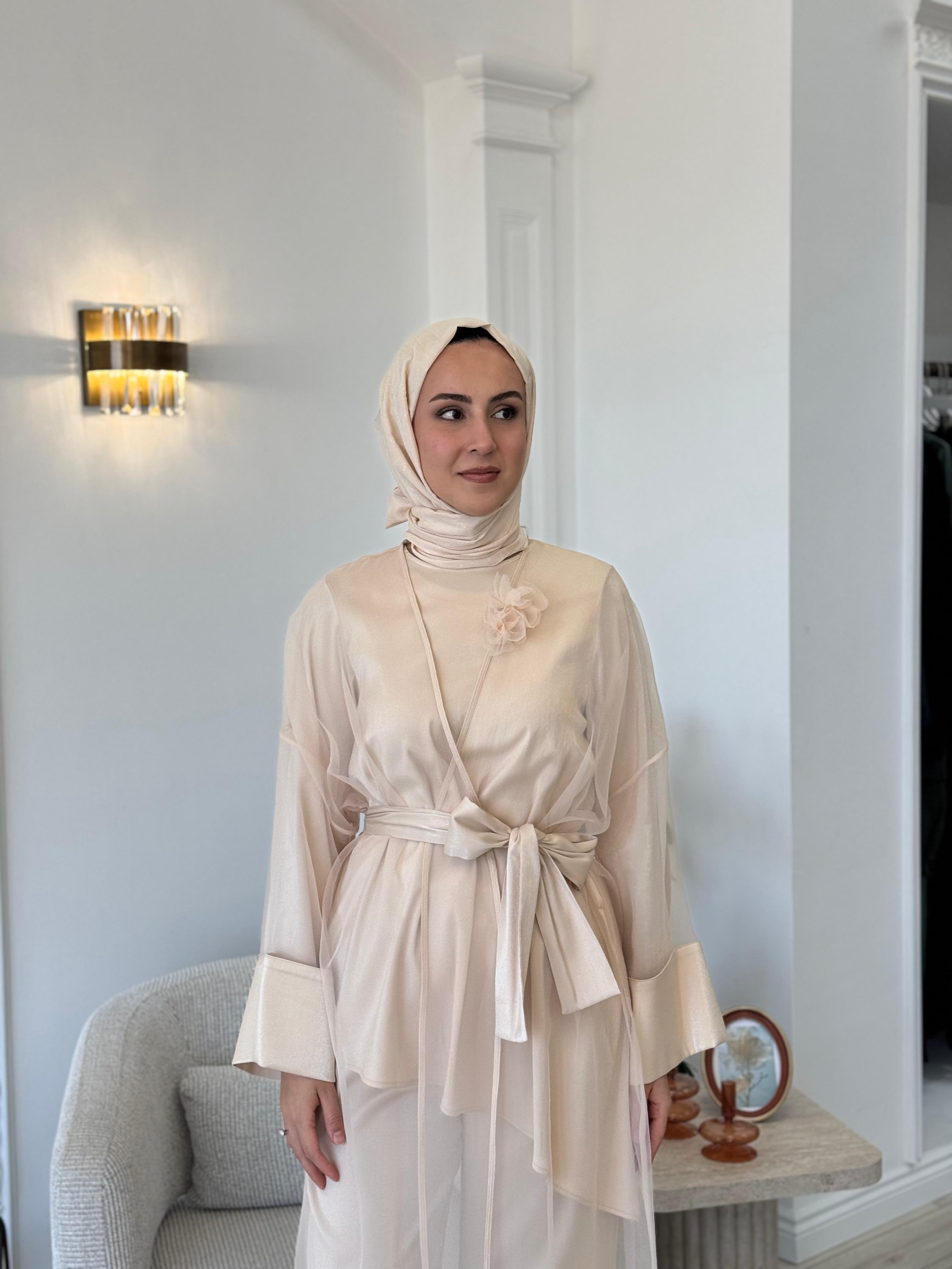 Kahma Tül Kimono Bej 24y14056