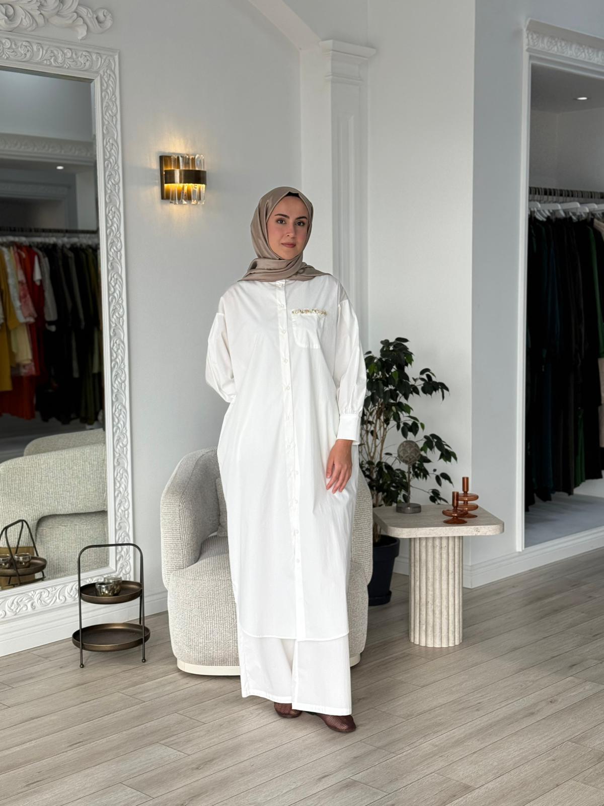 Kahma Yaka Detaylı Elbise Kap Beyaz 25y13156