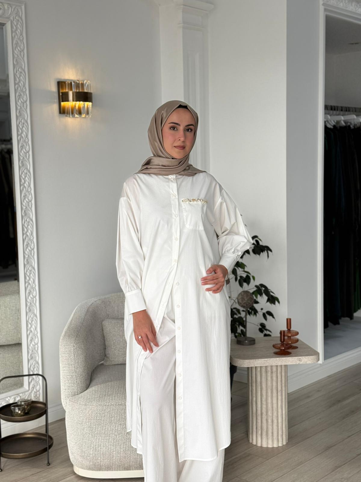Kahma Yaka Detaylı Elbise Kap Beyaz 25y13156