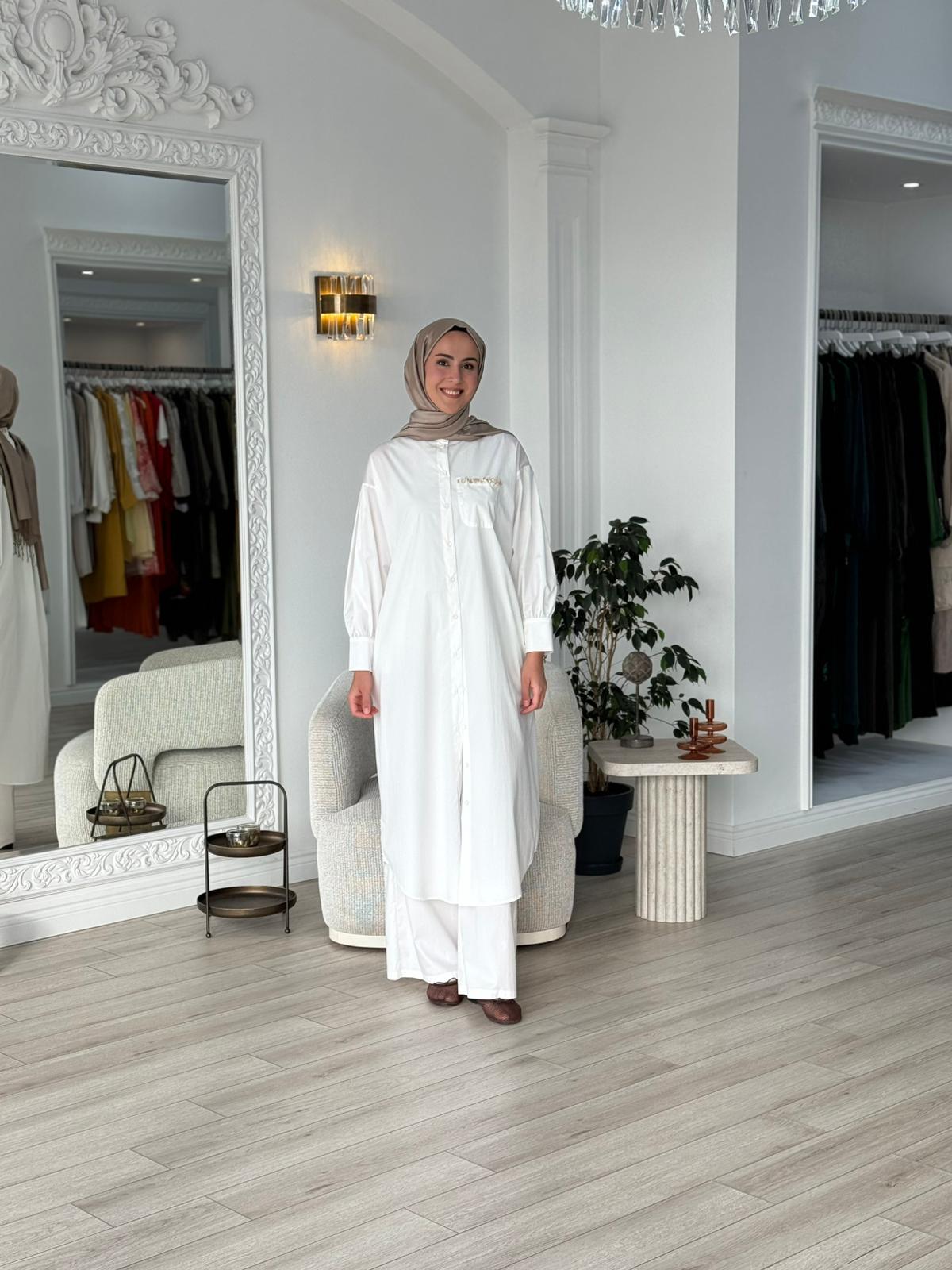 Kahma Yaka Detaylı Elbise Kap Beyaz 25y13156