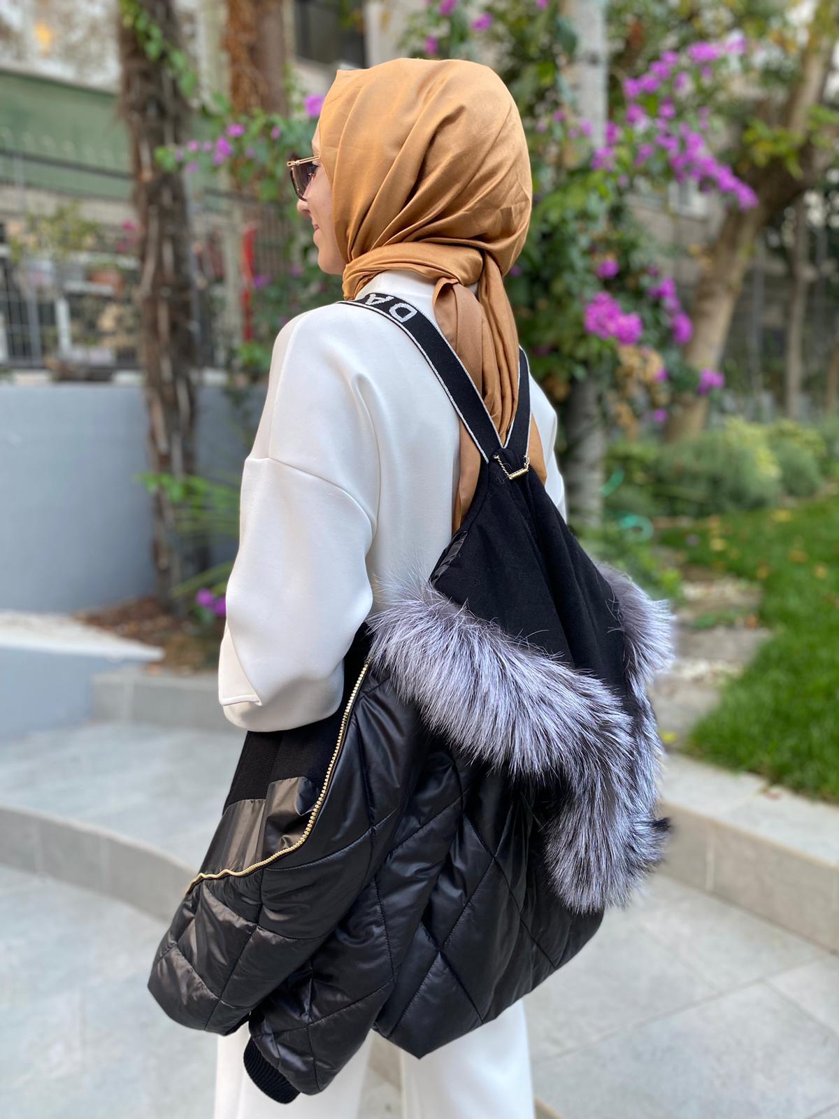 Miss Dalida Baklava Dilimli Kürklü Mont Siyah t24k-8015