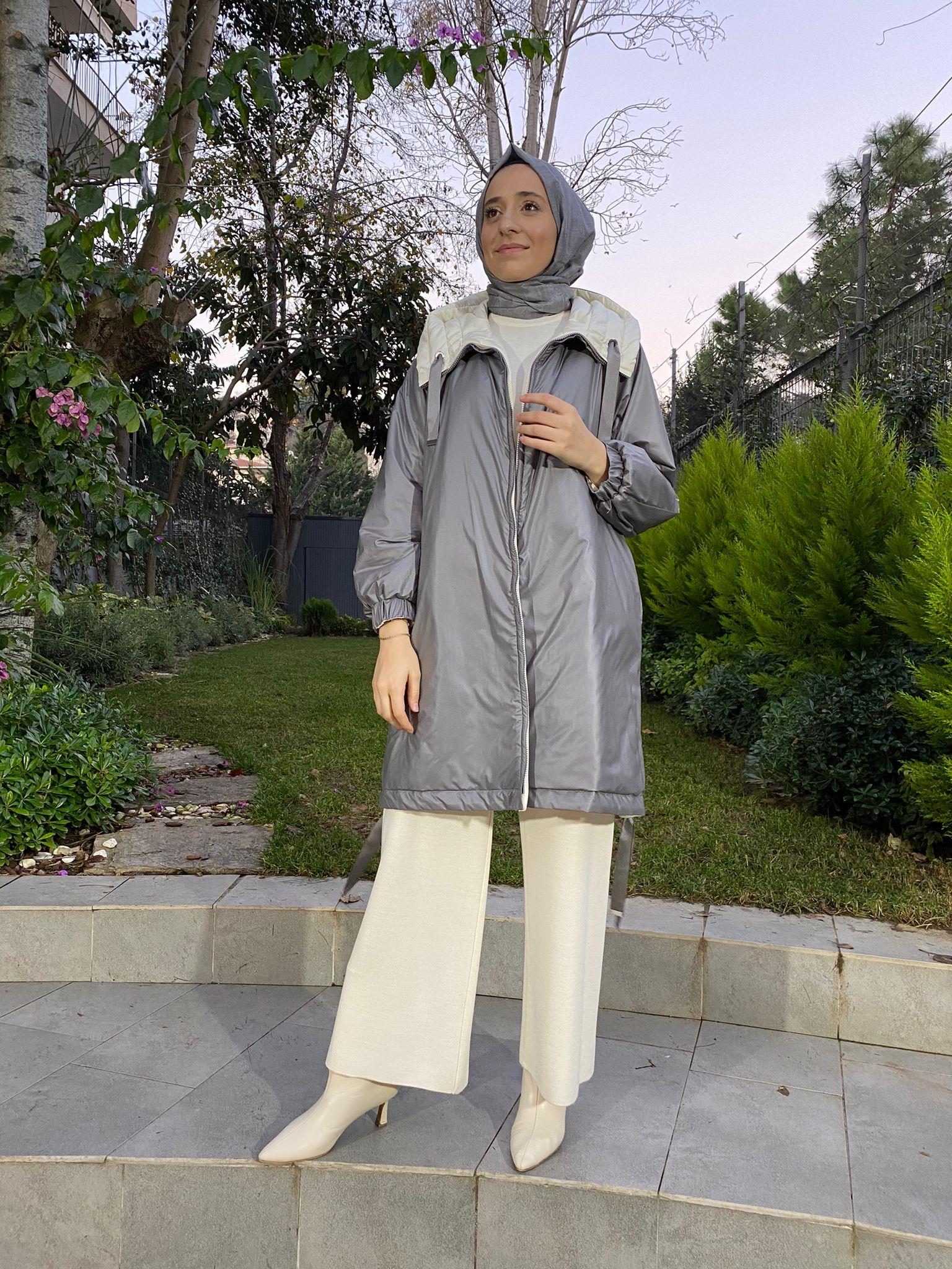 Miss Dalida Çift Taraflı Triko Astarlı Hafif Mont Gri t24k-8017