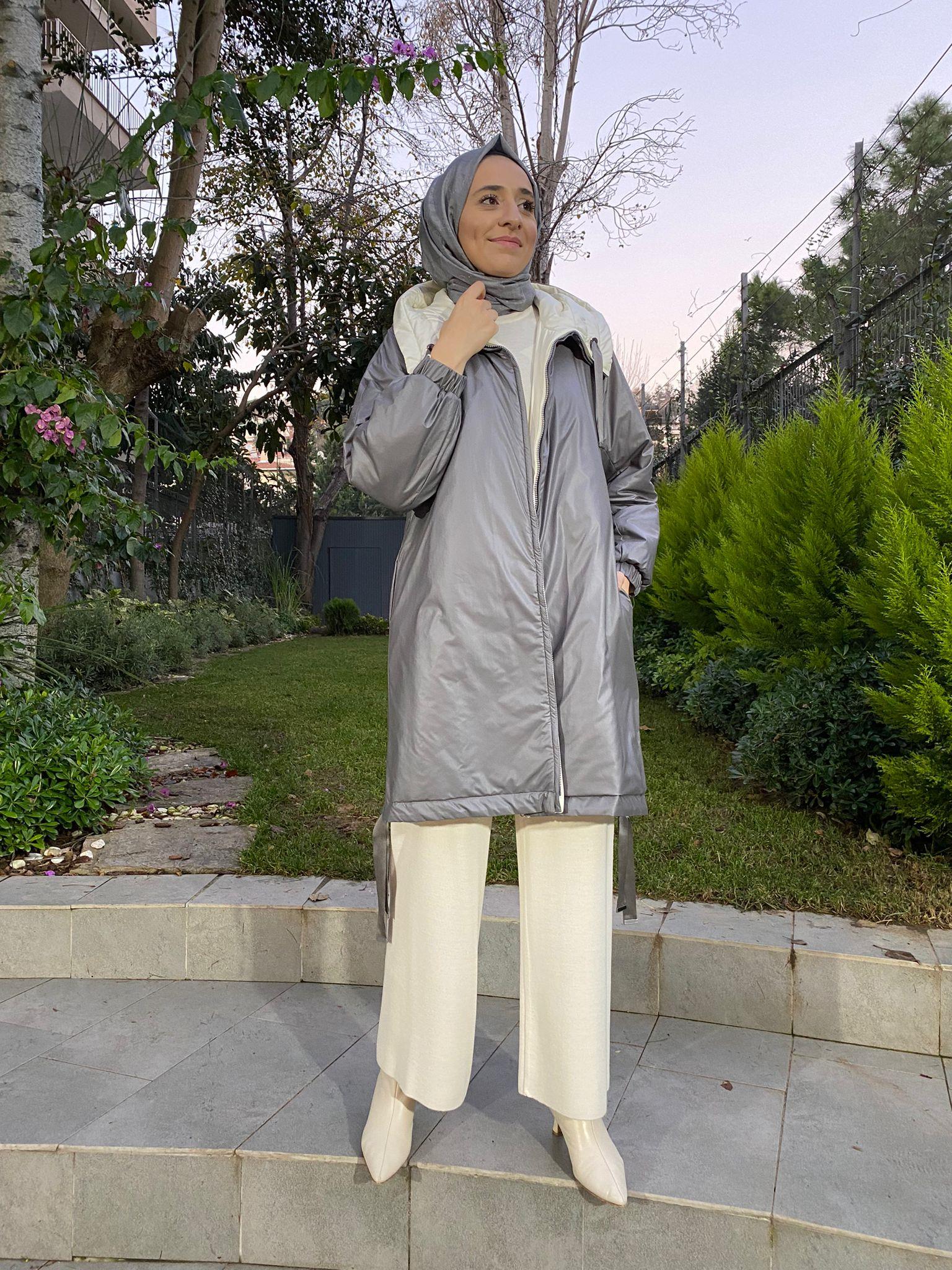 Miss Dalida Çift Taraflı Triko Astarlı Hafif Mont Gri t24k-8017