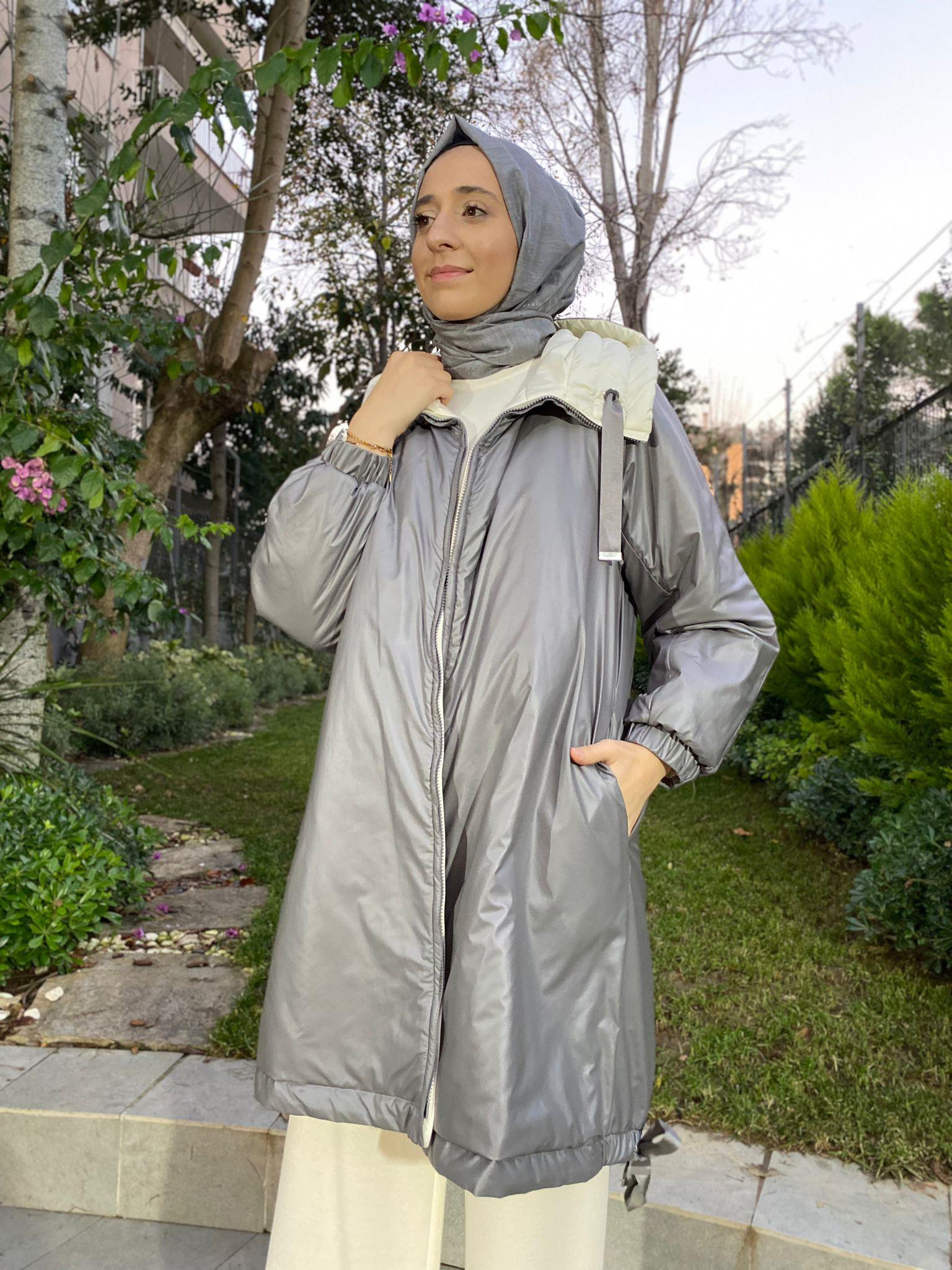 Miss Dalida Çift Taraflı Triko Astarlı Hafif Mont Gri t24k-8017
