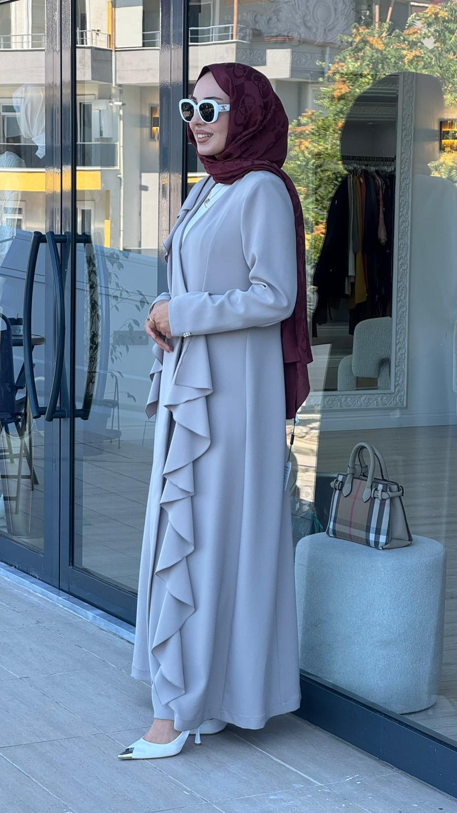 Miss Dalida Detayı Hareketli Kumaş Kap Vizon t24k-8008