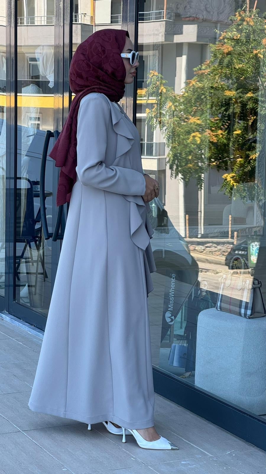 Miss Dalida Detayı Hareketli Kumaş Kap Vizon t24k-8008