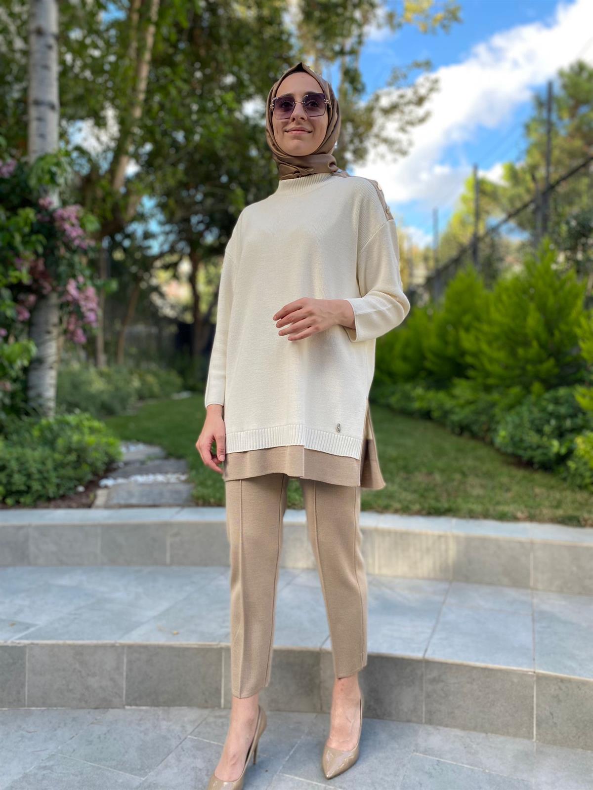 Miss Dalida Ekru Düğme Detay Triko T24K-6009