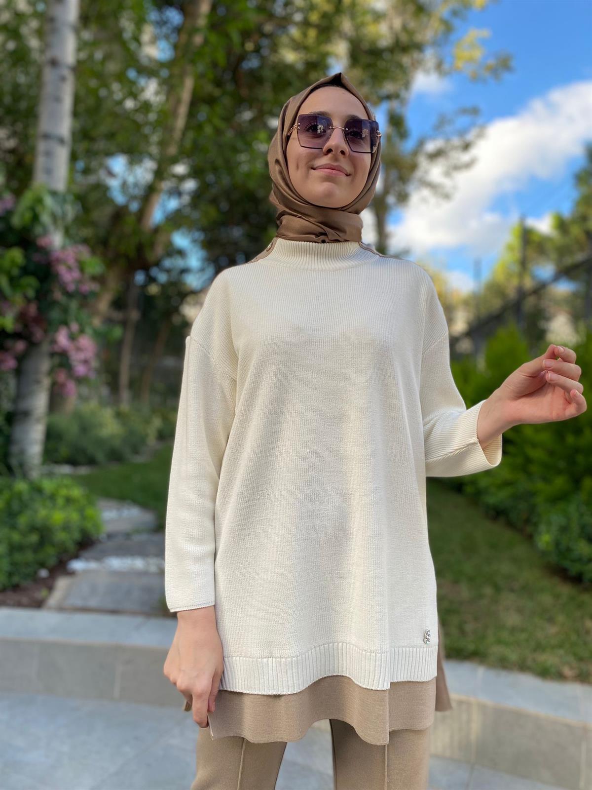 Miss Dalida Ekru Düğme Detay Triko T24K-6009