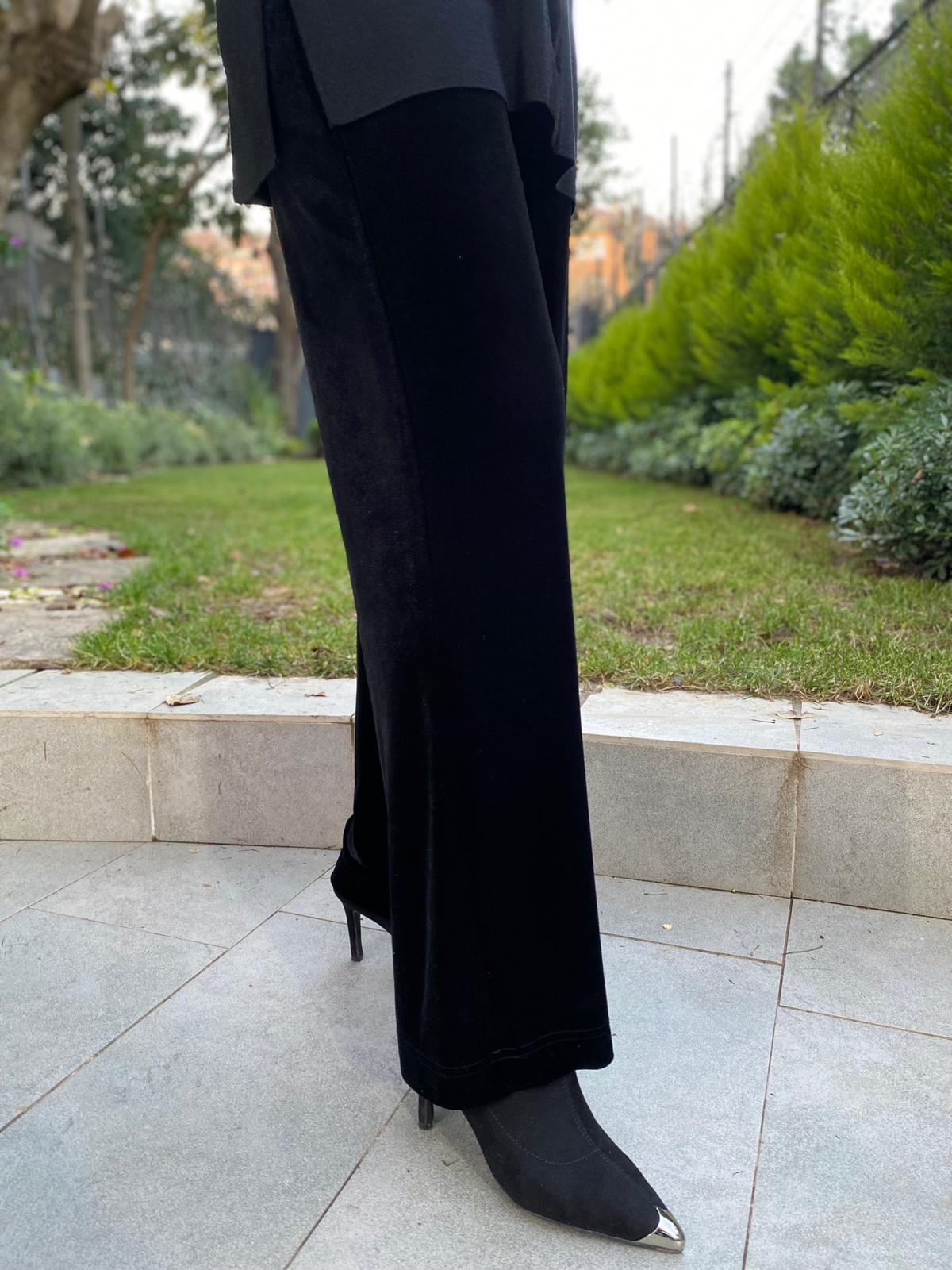 Miss Dalida Kadife Bol Paça Pantolon Siyah t24k-7005