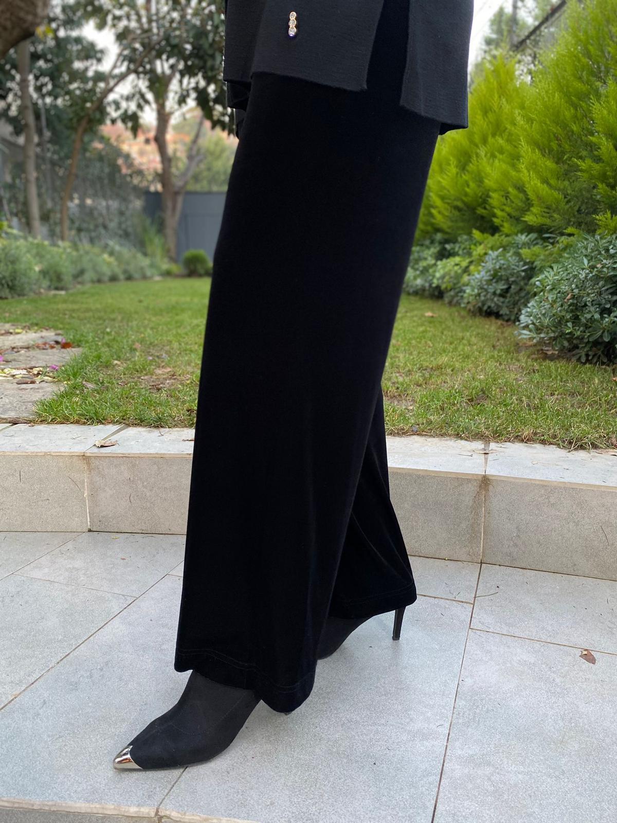 Miss Dalida Kadife Bol Paça Pantolon Siyah t24k-7005