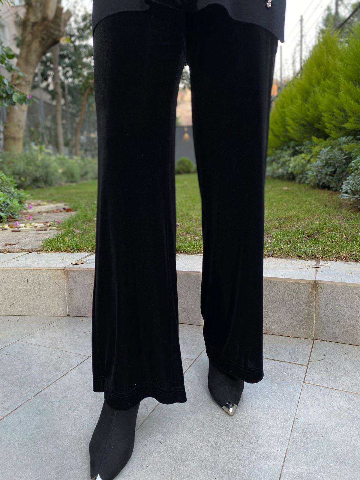 Miss Dalida Kadife Bol Paça Pantolon Siyah t24k-7005