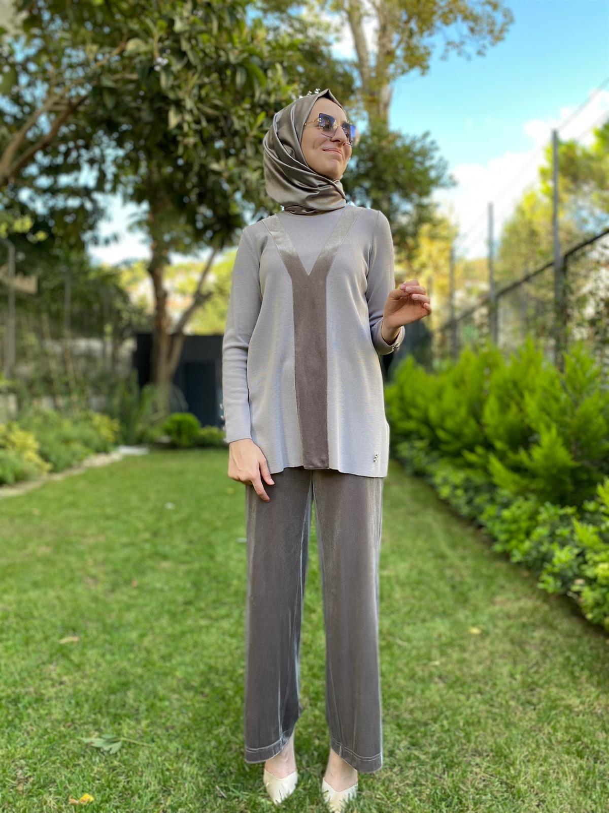 Miss Dalida Kadife Detaylı Toprak Triko Tunik T24K-6027 