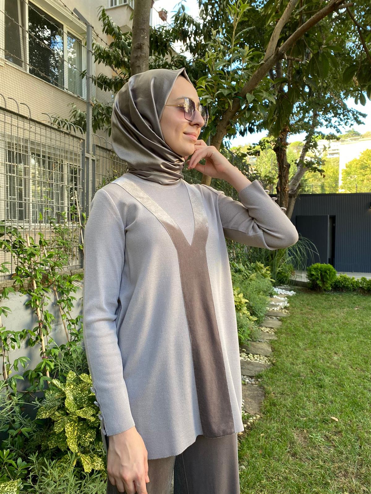 Miss Dalida Kadife Detaylı Toprak Triko Tunik T24K-6027 