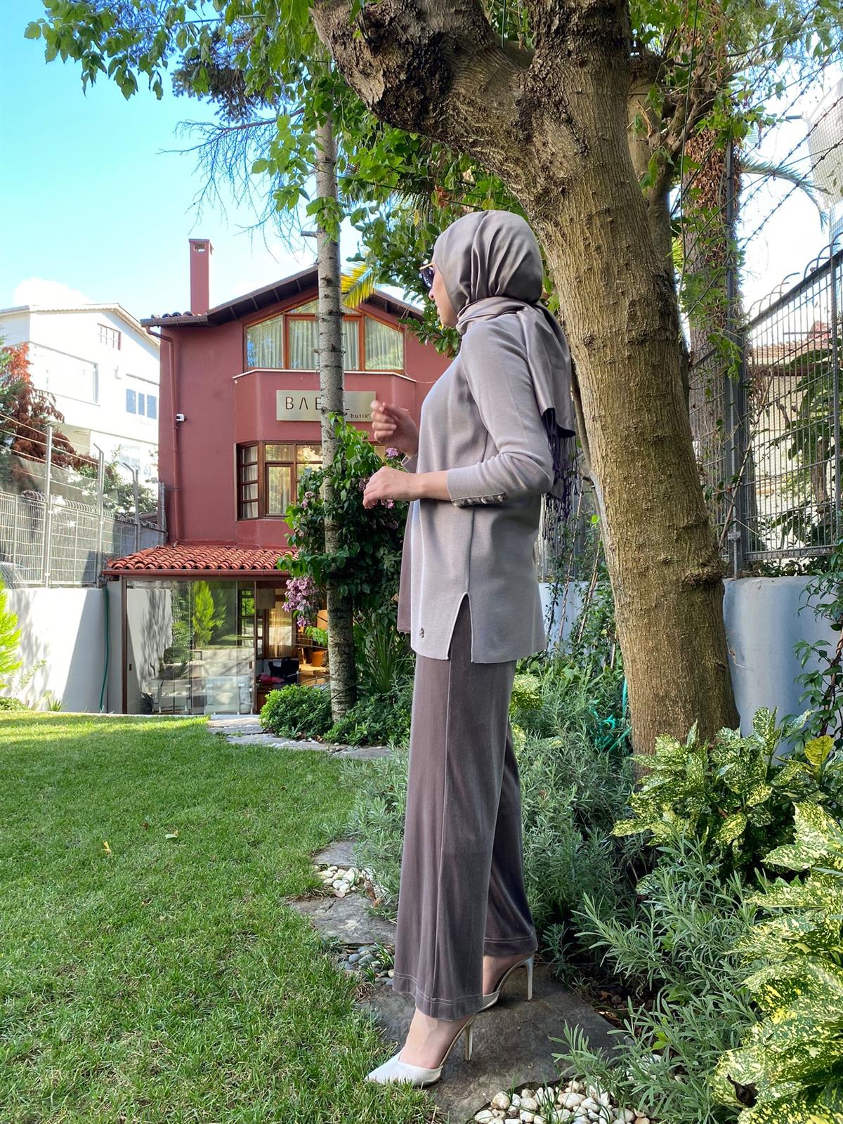 Miss Dalida Kadife Detaylı Toprak Triko Tunik T24K-6027 