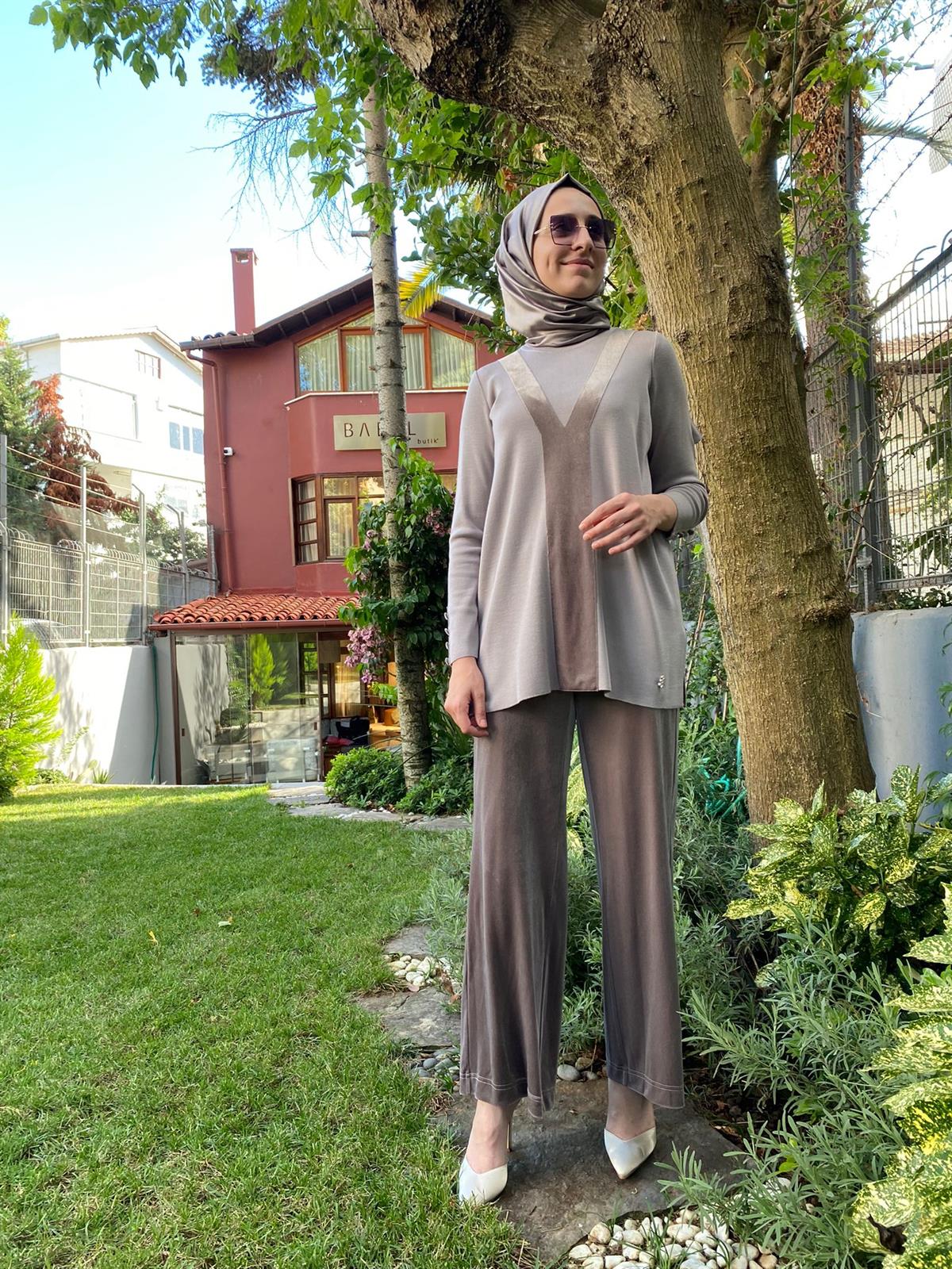 Miss Dalida Kadife Detaylı Toprak Triko Tunik T24K-6027 