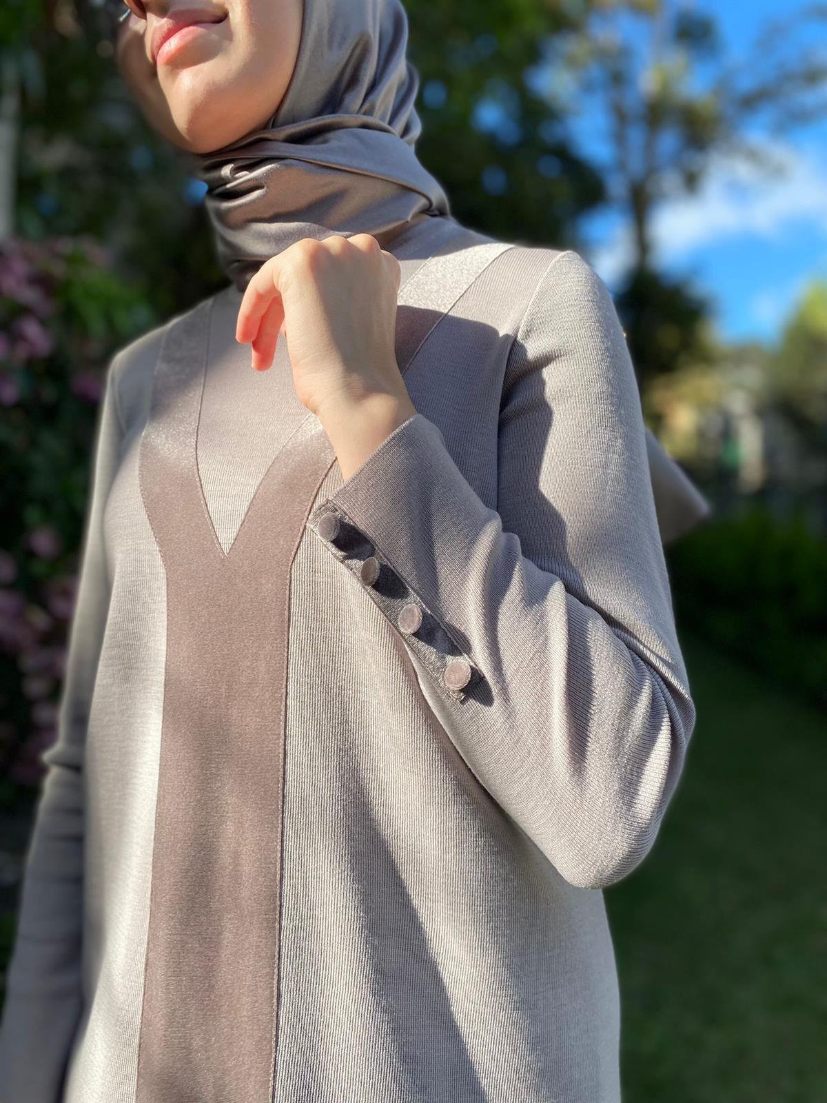 Miss Dalida Kadife Detaylı Toprak Triko Tunik T24K-6027 