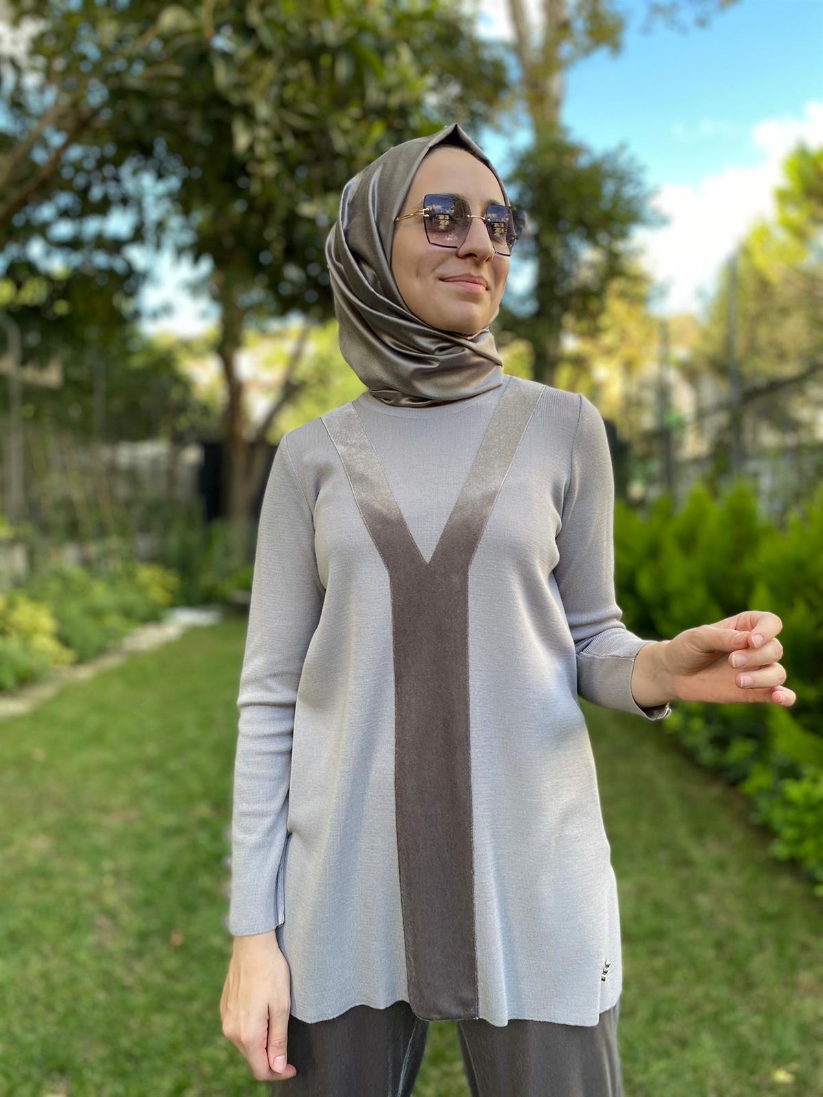 Miss Dalida Kadife Detaylı Toprak Triko Tunik T24K-6027 