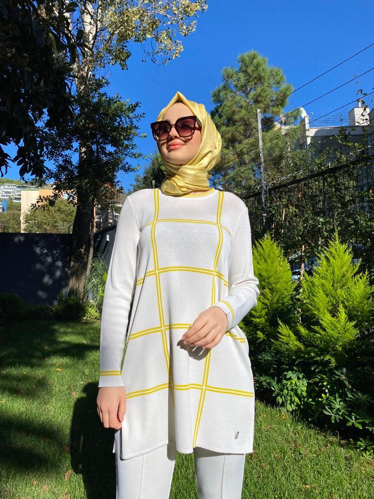 Miss Dalida Kare Desenli Tunik Etica Sarı t24k-6003