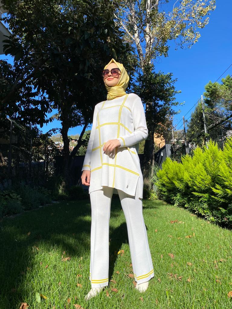 Miss Dalida Kare Desenli Tunik Etica Sarı t24k-6003
