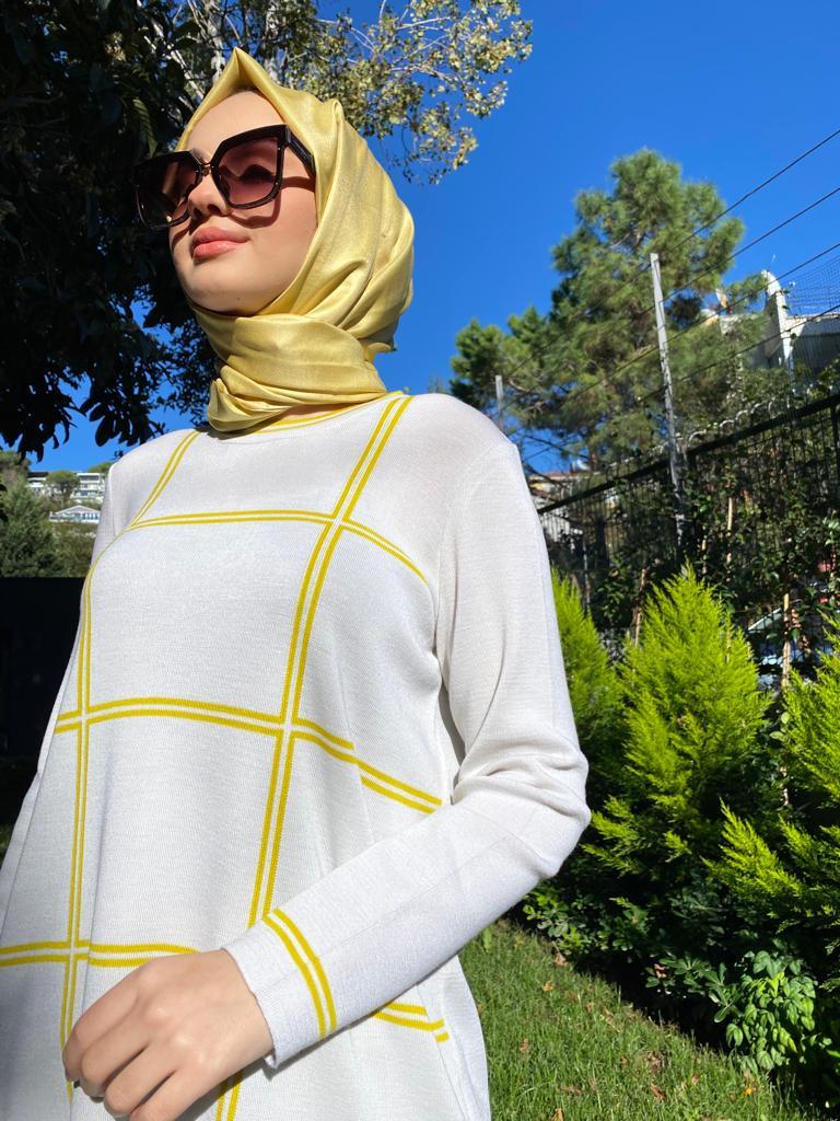 Miss Dalida Kare Desenli Tunik Etica Sarı t24k-6003