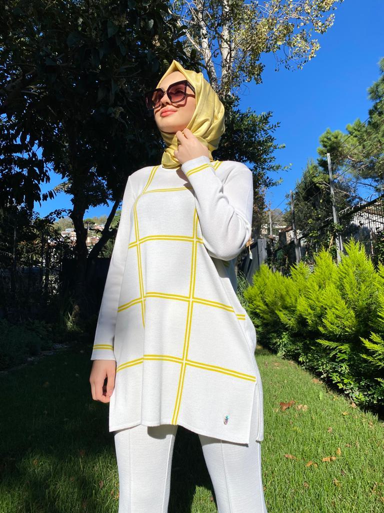 Miss Dalida Kare Desenli Tunik Etica Sarı t24k-6003