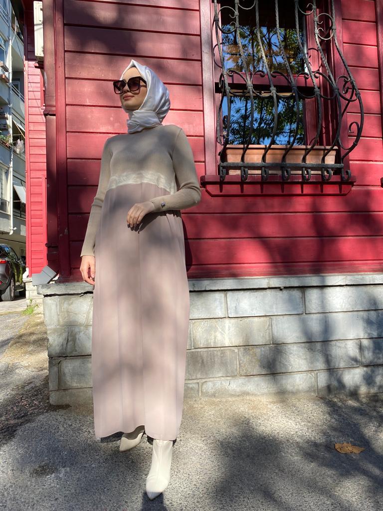 Miss Dalida Keçe Detaylı Triko Elbise Coro Camel t24k-4002