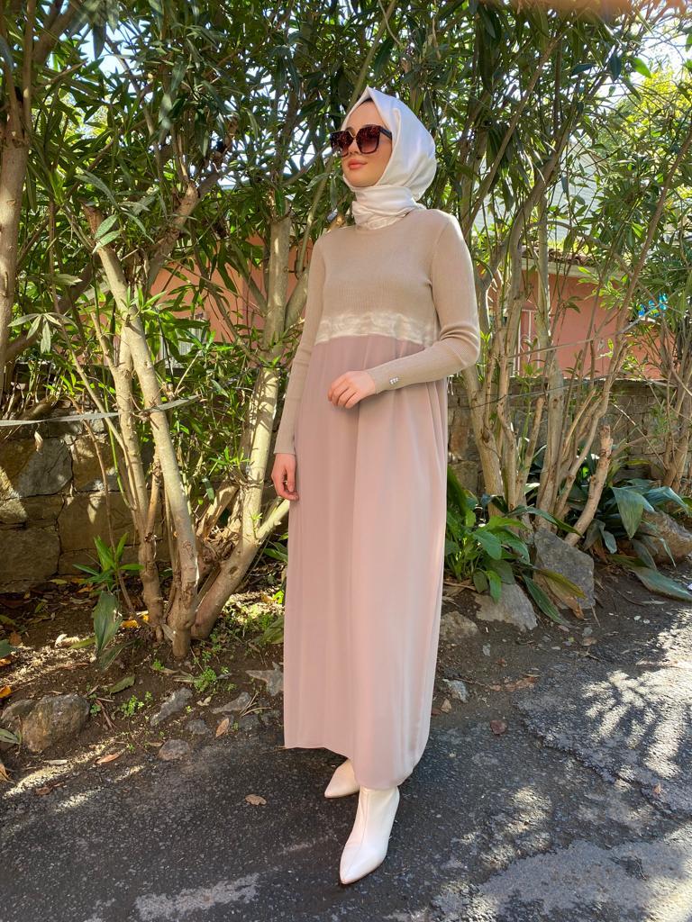 Miss Dalida Keçe Detaylı Triko Elbise Coro Camel t24k-4002