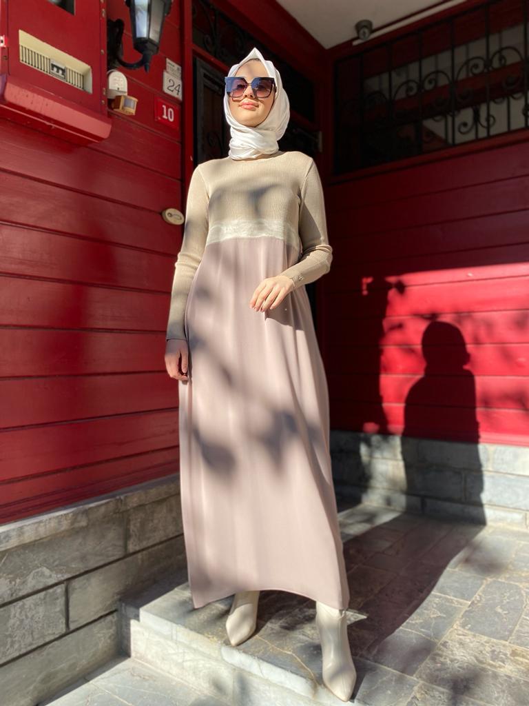 Miss Dalida Keçe Detaylı Triko Elbise Coro Camel t24k-4002