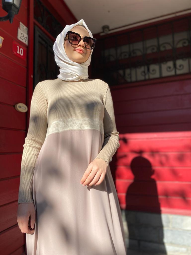 Miss Dalida Keçe Detaylı Triko Elbise Coro Camel t24k-4002