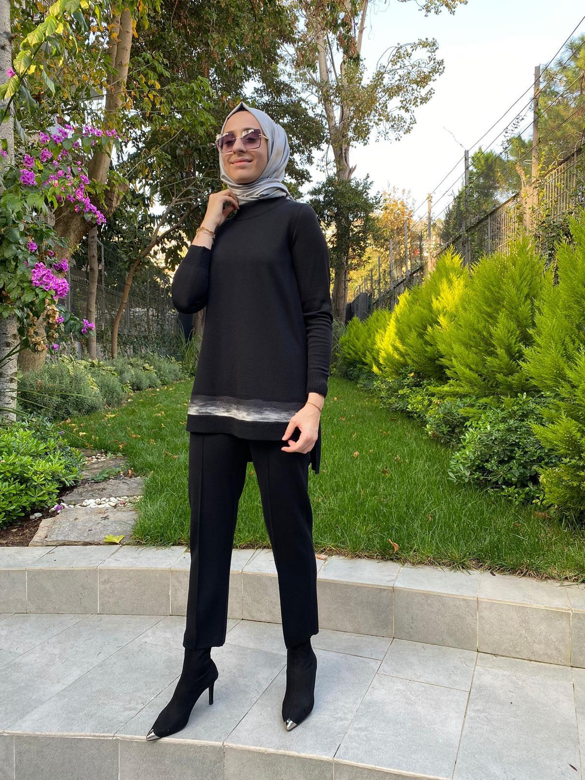 Miss Dalida Keçe Detaylı Triko Tunik Siyah T24K-6018